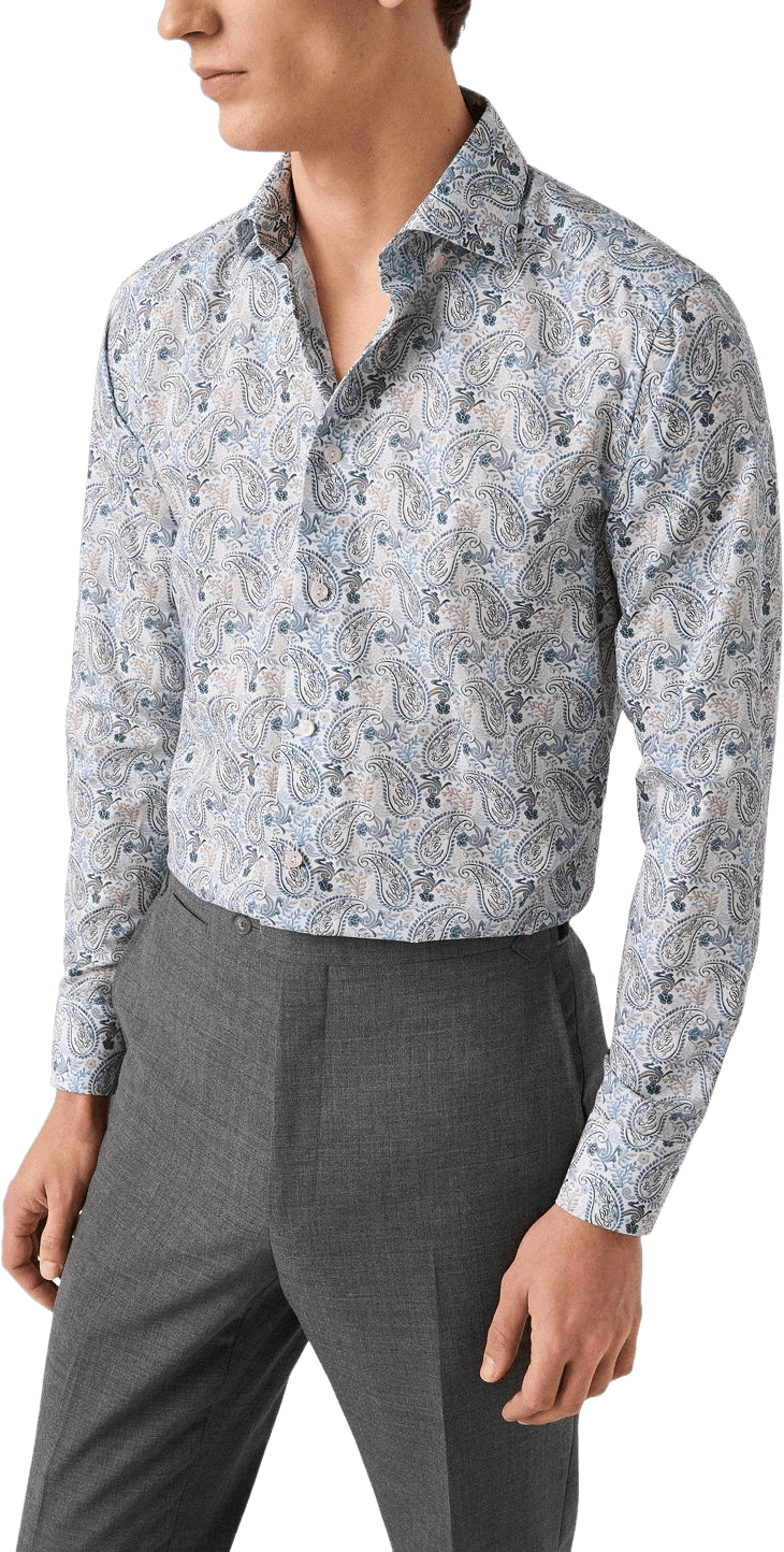 Skjorta I Bomull Och Tencel™ Lyocell Med Motiv Slim Fit, från Eton, i färgen mid blue.