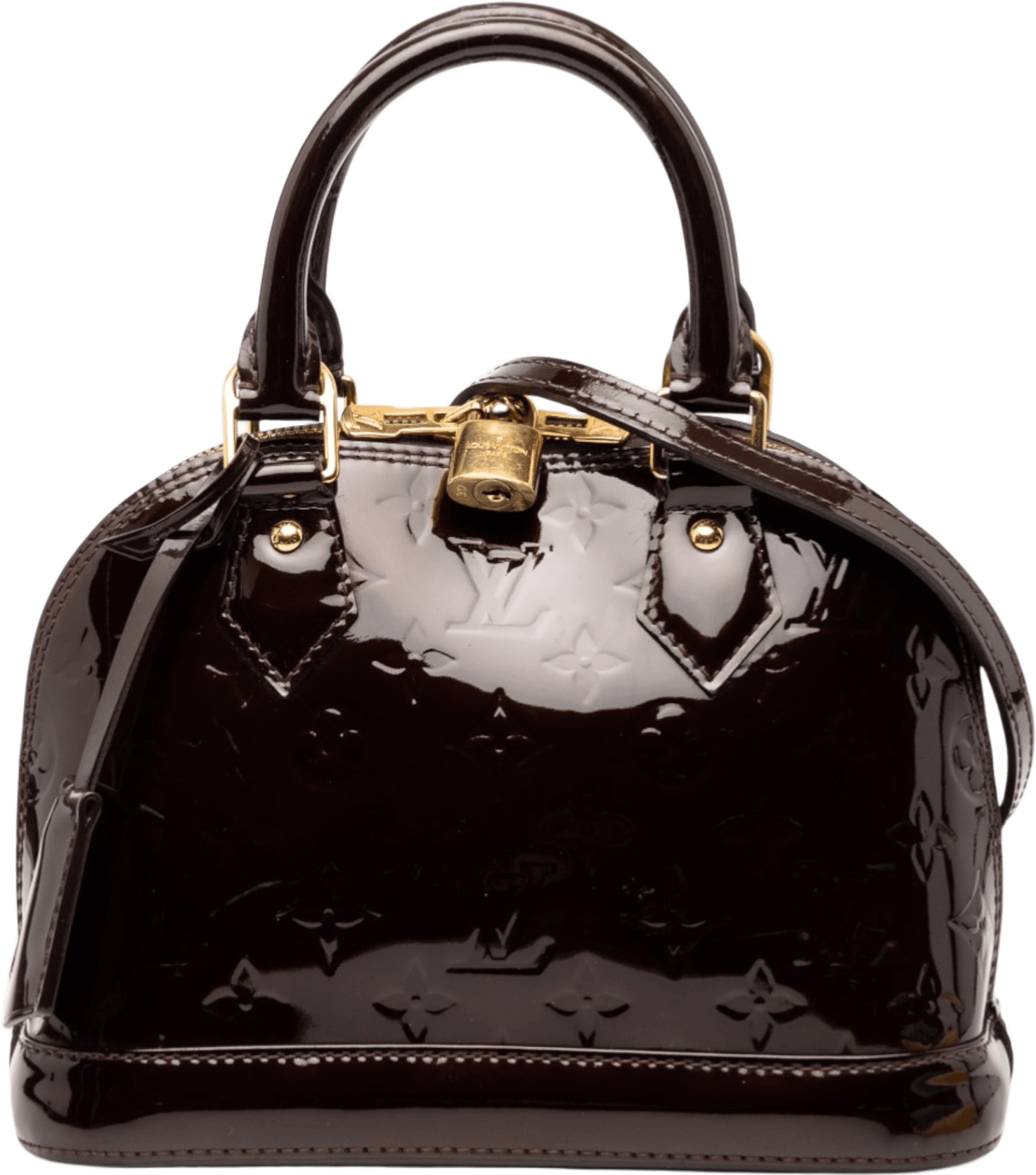 Louis Vuitton Monogram Vernis Alma Bb, från Luxclusif, i färgen purple.