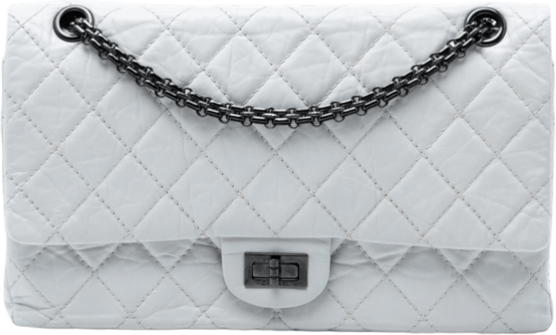 Chanel Quilted Aged Calfskin Reissue 2.55 Double Flap 225, från Luxclusif, i färgen white.