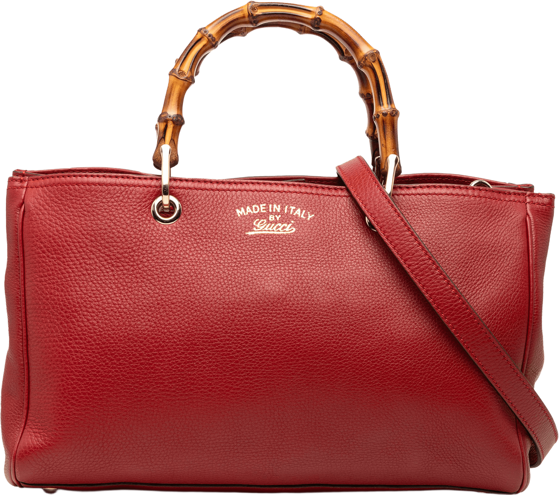 Gucci Medium Calfskin Bamboo Shopper Satchel, från Luxclusif, i färgen red.