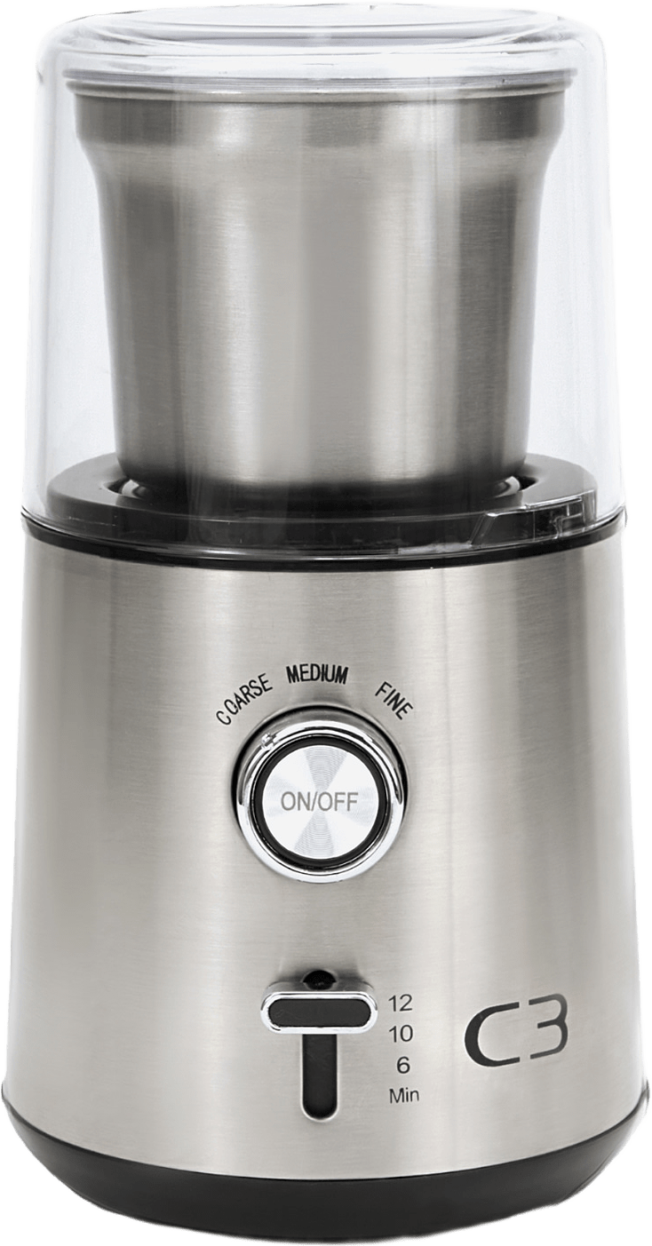 Kaffekvarn Design 85g 200w Cg700, från C3, i färgen borstad stål.