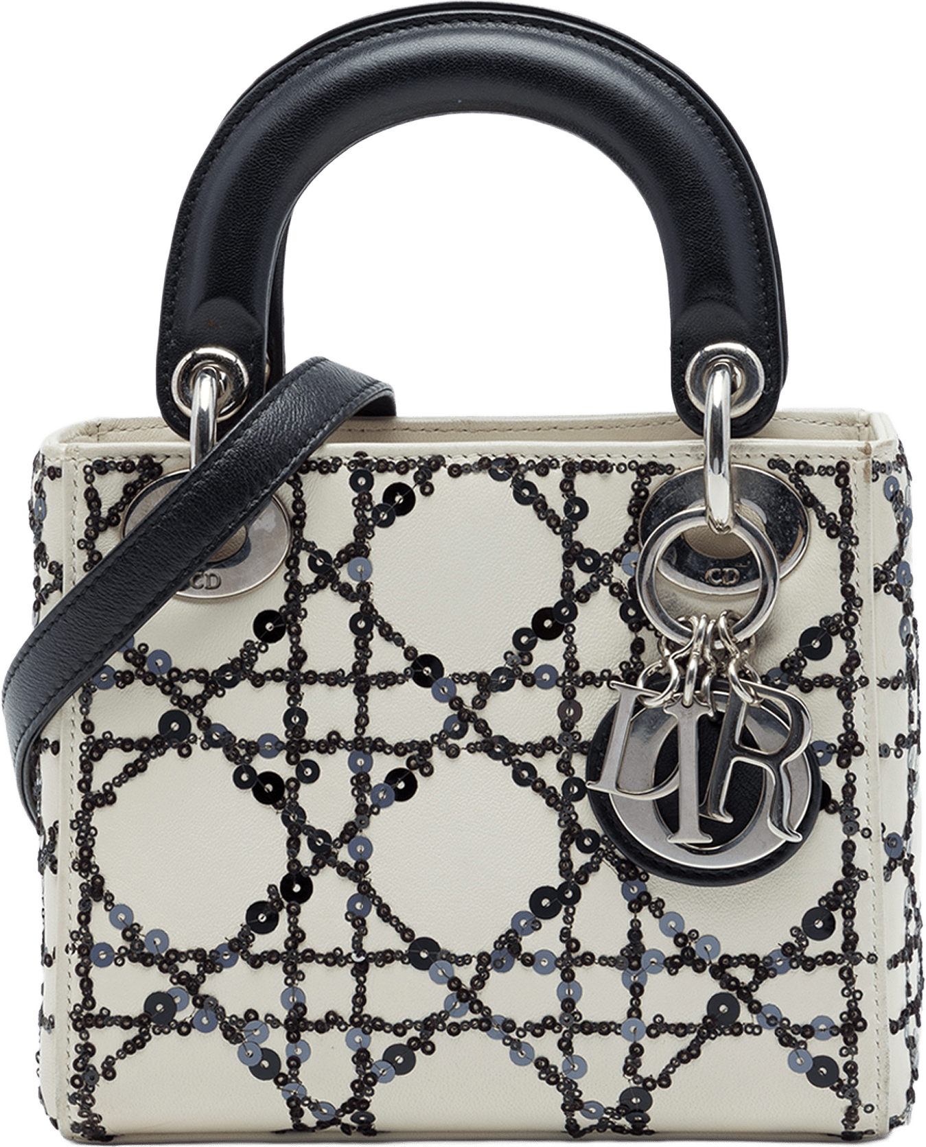 Dior Mini Calfskin Cannage Sequin Lady Dior, från Luxclusif, i färgen vit.