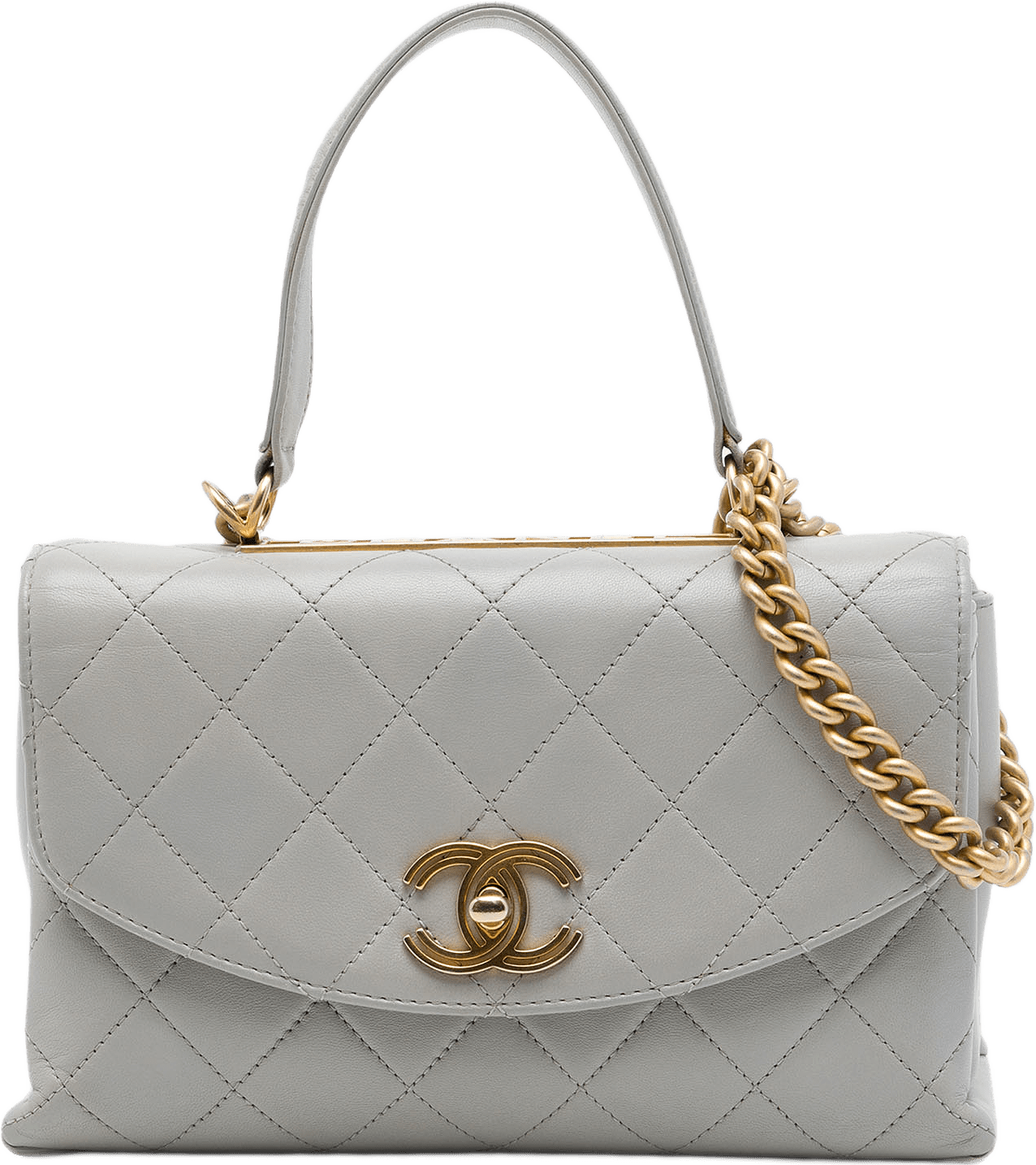 Chanel Medium Lambskin Trendy Spirit Top Handle Bag, från Luxclusif, i färgen grå.