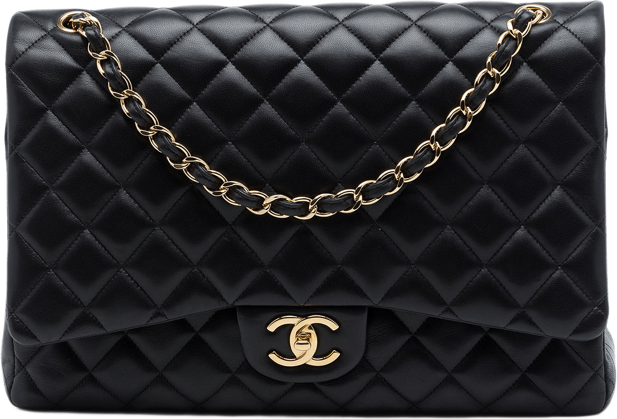 Chanel Maxi Classic Lambskin Double Flap, från Luxclusif, i färgen svart.