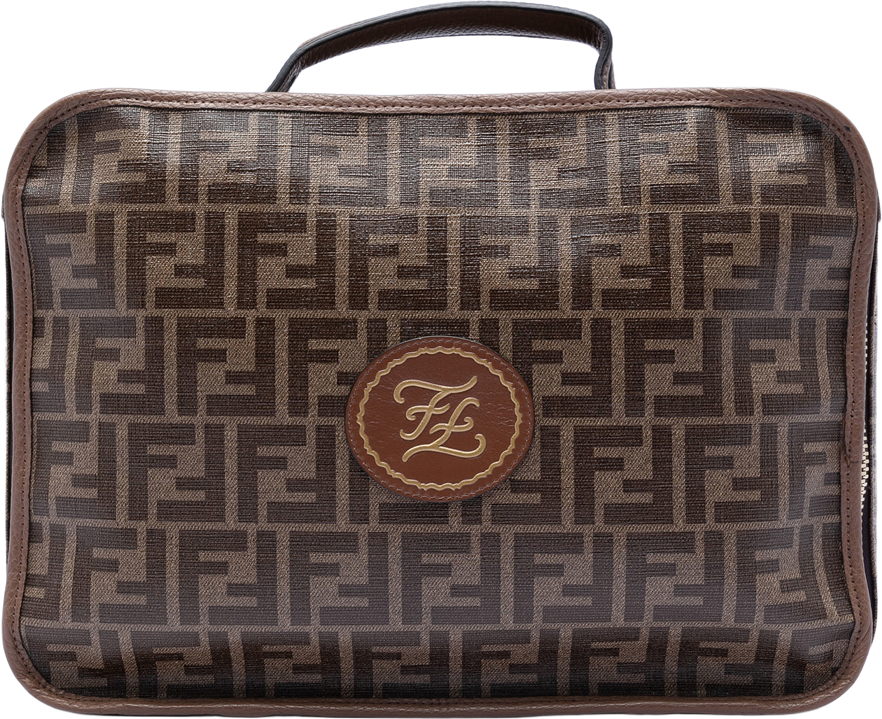 Fendi Zucca Coated Canvas Karligraphy Travel Bag, från Luxclusif, i färgen brown.