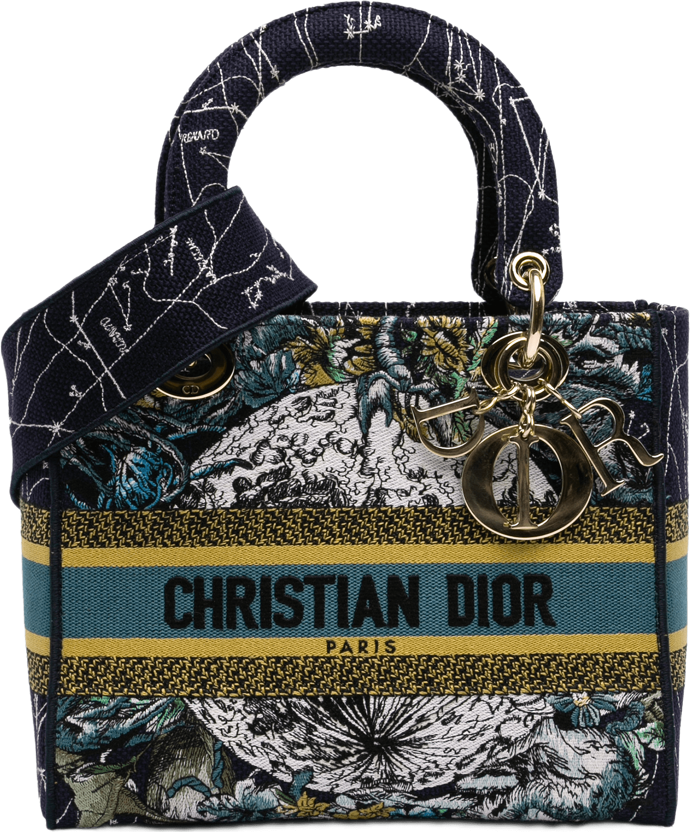 Dior Medium Embroidered Canvas Zodiac Lady D Lite, från Luxclusif, i färgen blå.