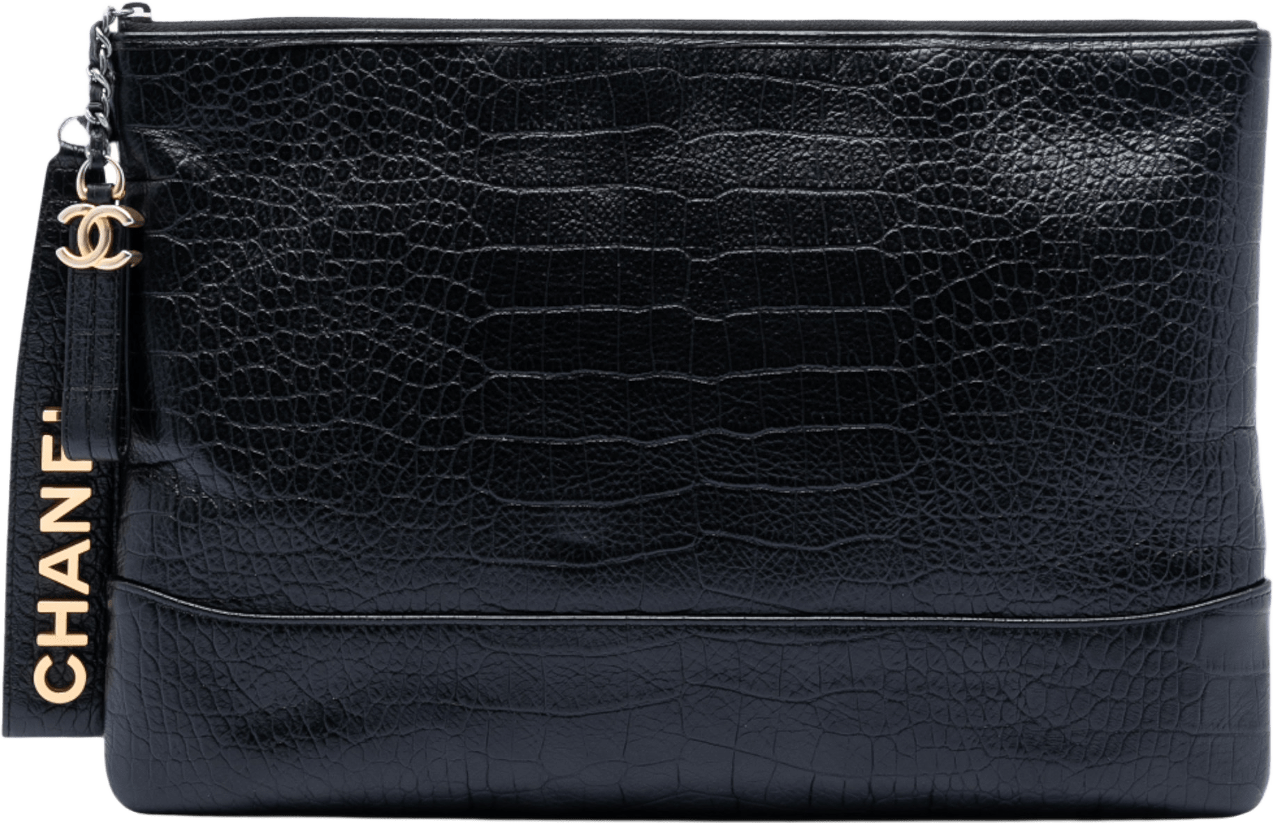 Chanel Medium Croc Embossed Calfskin Gabrielle Cosmetic Case, från Luxclusif, i färgen black.