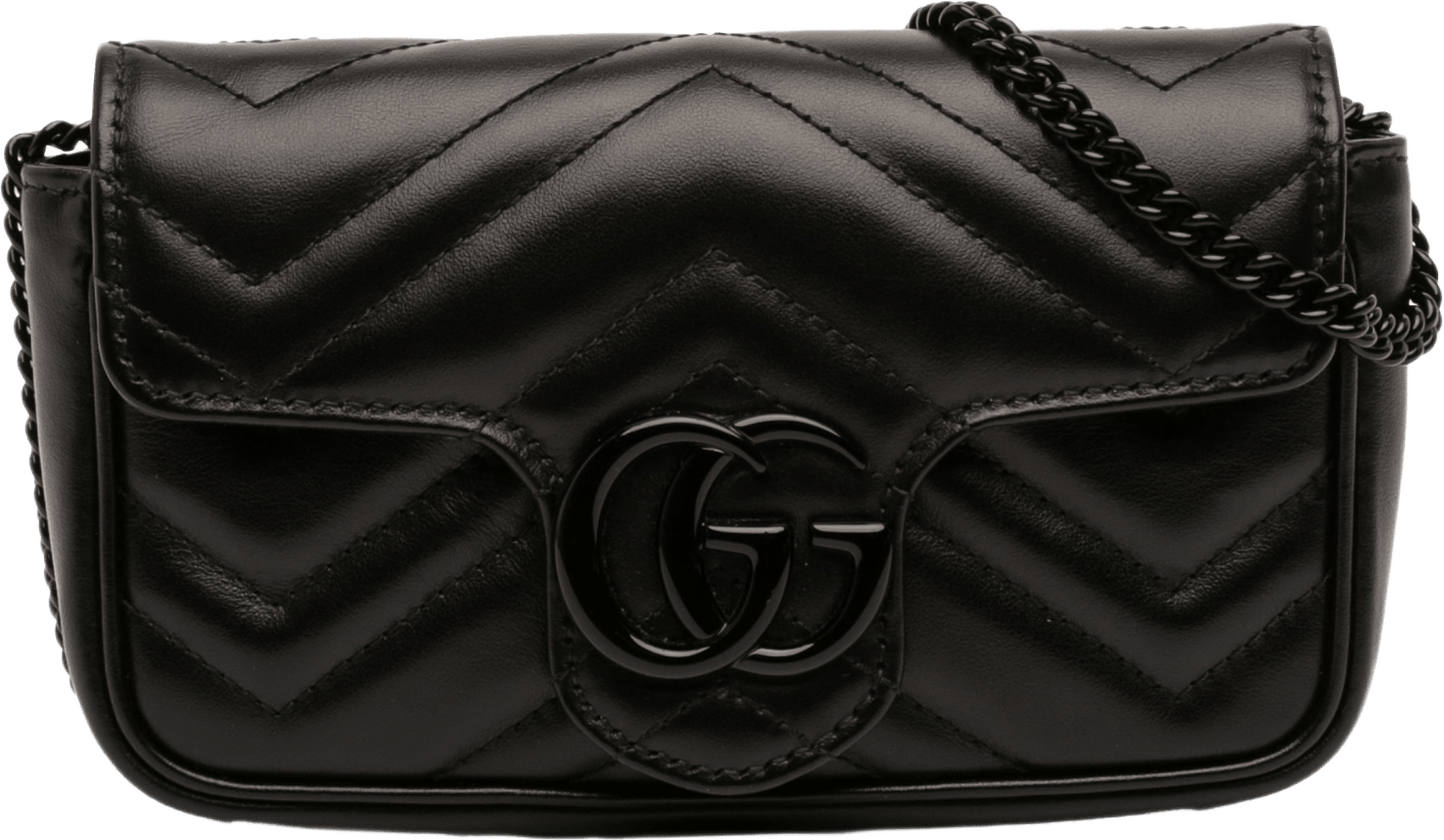 Gucci Mini Gg Marmont Matelasse Calfskin Monochrome Flap Crossbody, från Luxclusif, i färgen black.