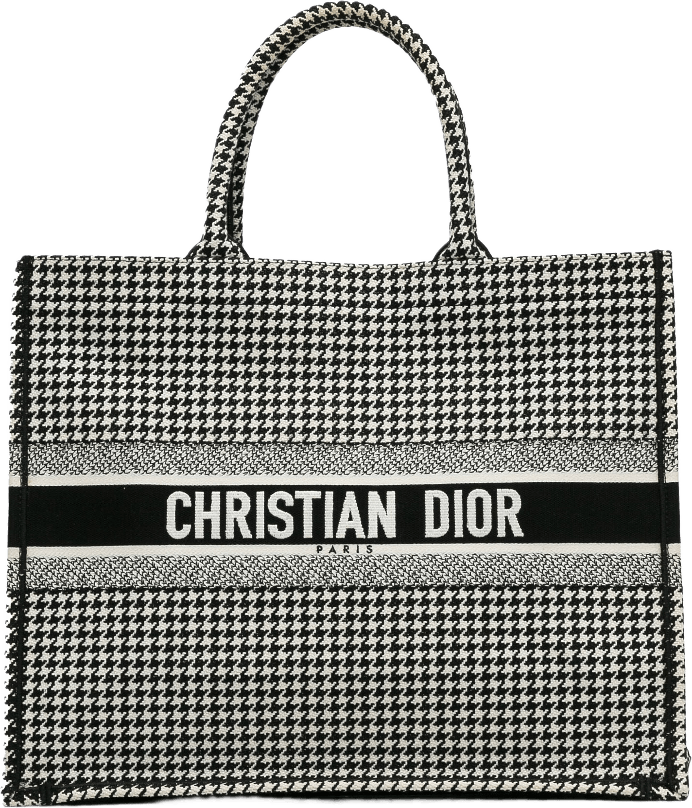 Dior Large Canvas Houndstooth Embroidered Book Tote, från Luxclusif, i färgen black.