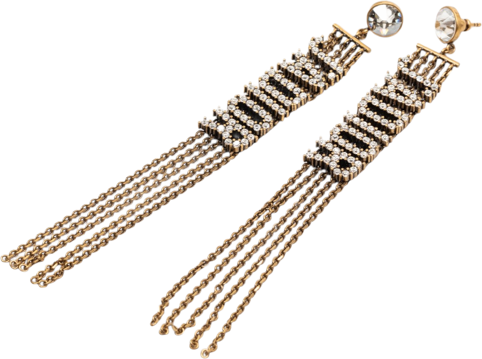 Dior Gold Plated Strass Jadior Drop Push Back Earrings, från Luxclusif, i färgen gold.