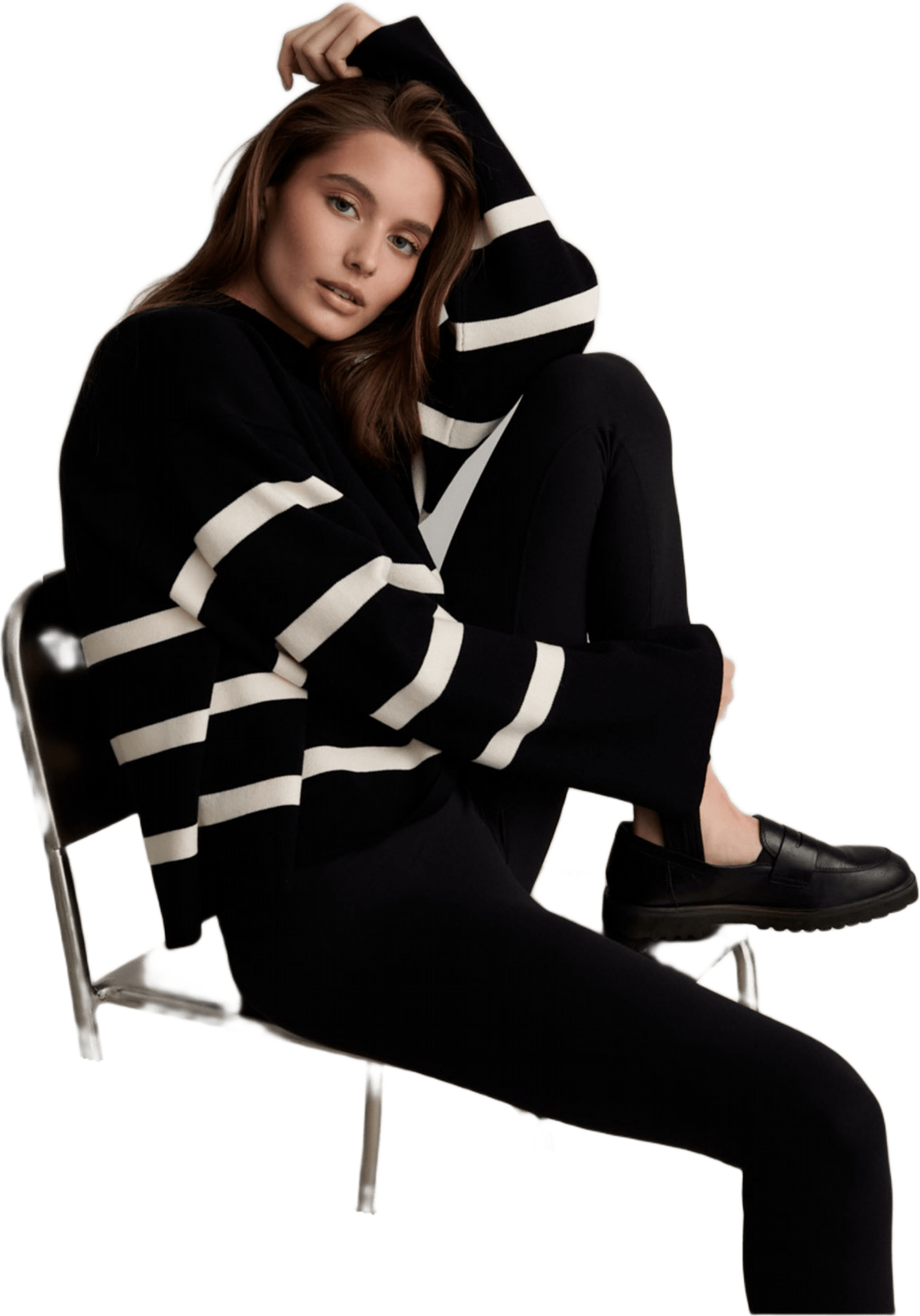 Perfect Knit Long Sleeve, från aim'n, i färgen black stripe.