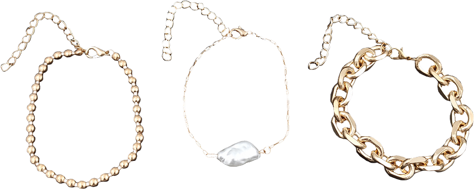 3 Pack Armband Med Olika Kedjor Och Pärla, från Complement, i färgen gold.