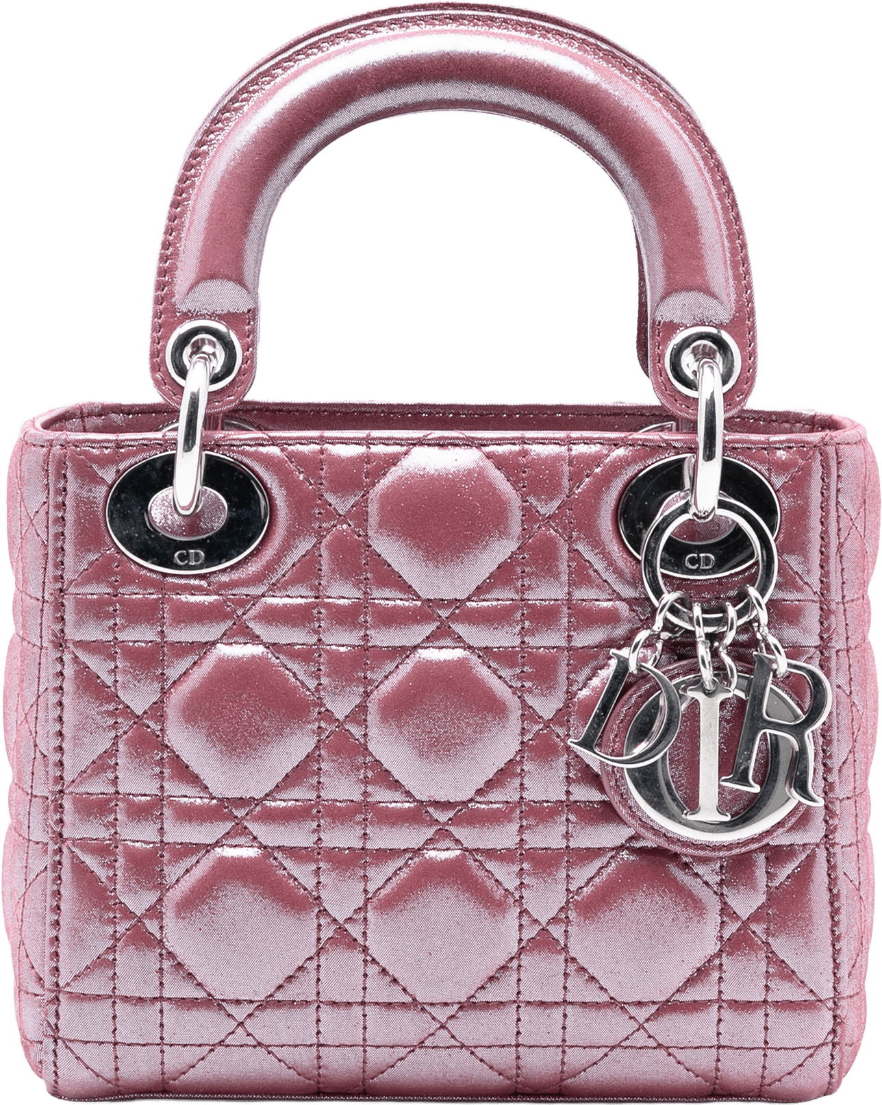 Dior Mini Iridescent Lambskin Cannage Lady Dior, från Luxclusif, i färgen pink.