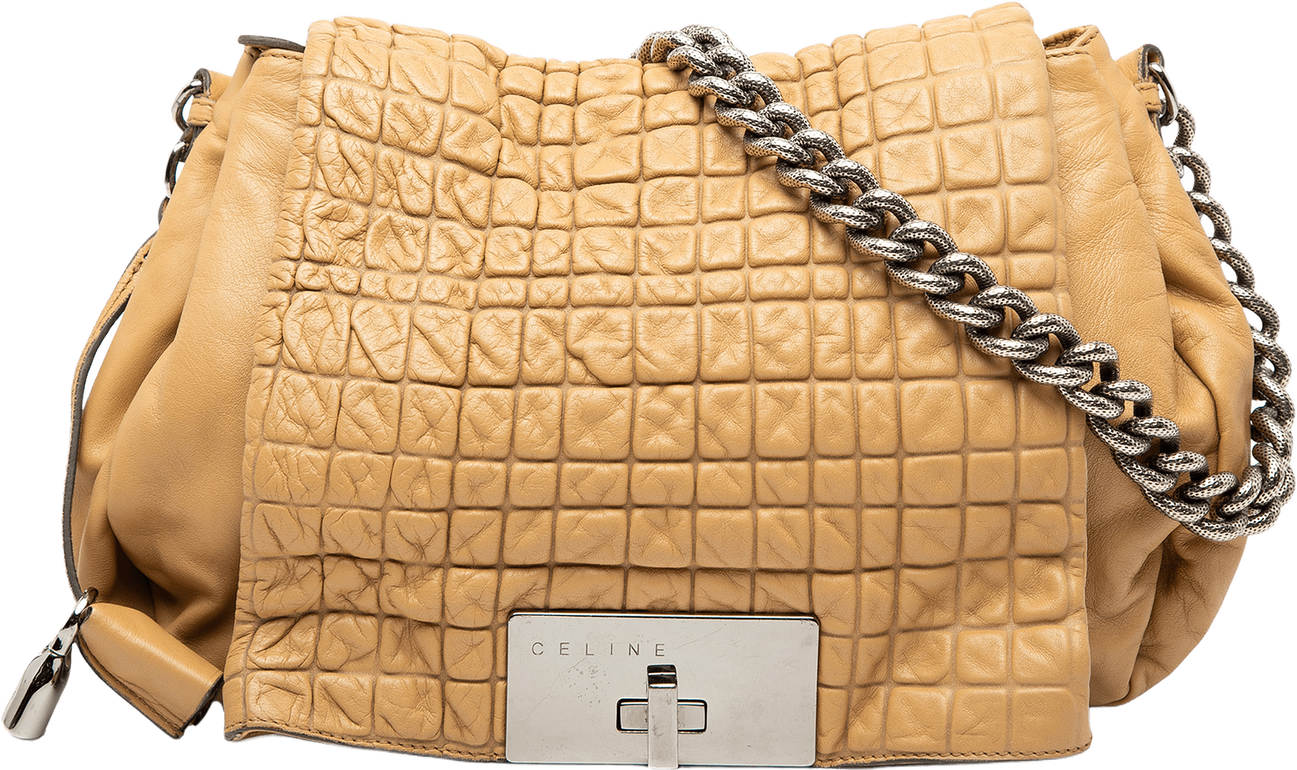 Celine Lambskin Watch Me Gauffre Flap Shoulder Bag, från Luxclusif, i färgen light brown.