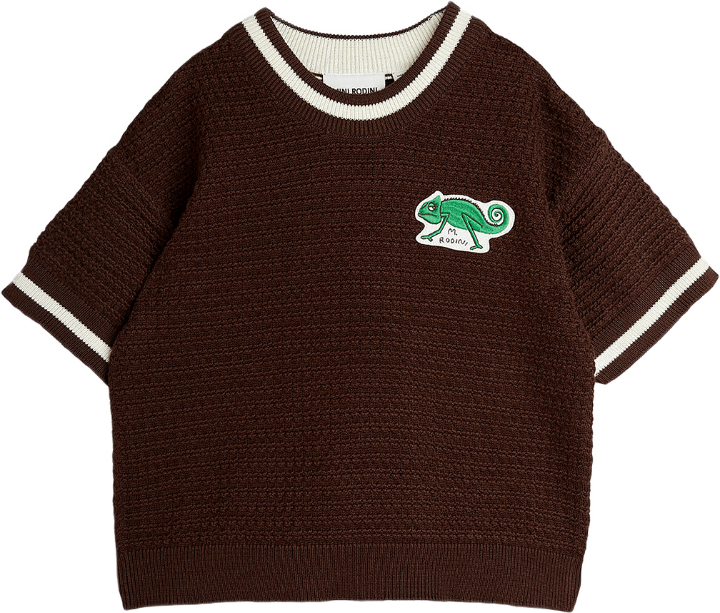 Lizard Crochet Knit T-Shirt, från Mini Rodini, i färgen Brown.