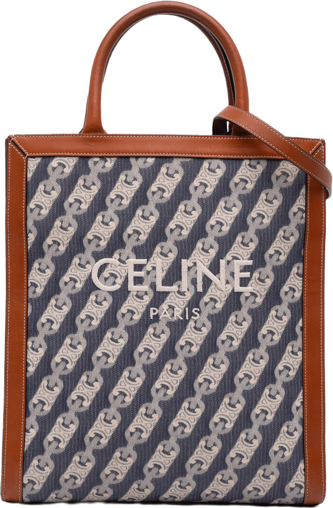 Celine Small Triomphe Canvas Maillon Vertical Cabas Satchel, från Luxclusif, i färgen blue.