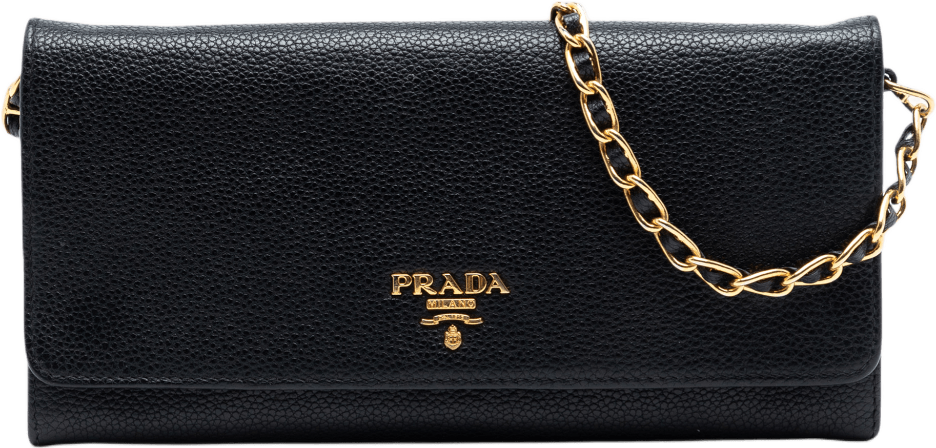 Prada Vitello Daino Wallet On Chain, från Luxclusif, i färgen black.