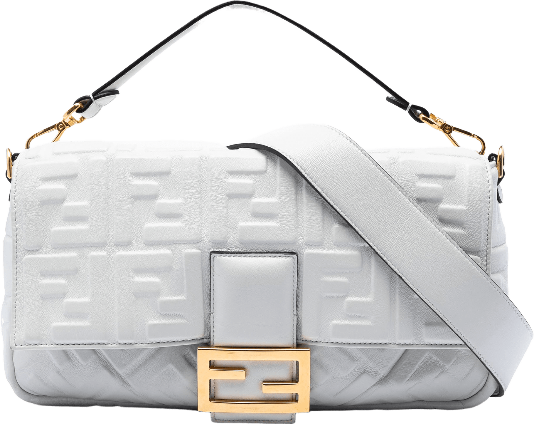 Fendi Large Zucca Embossed Leather Baguette Satchel, från Luxclusif, i färgen white.