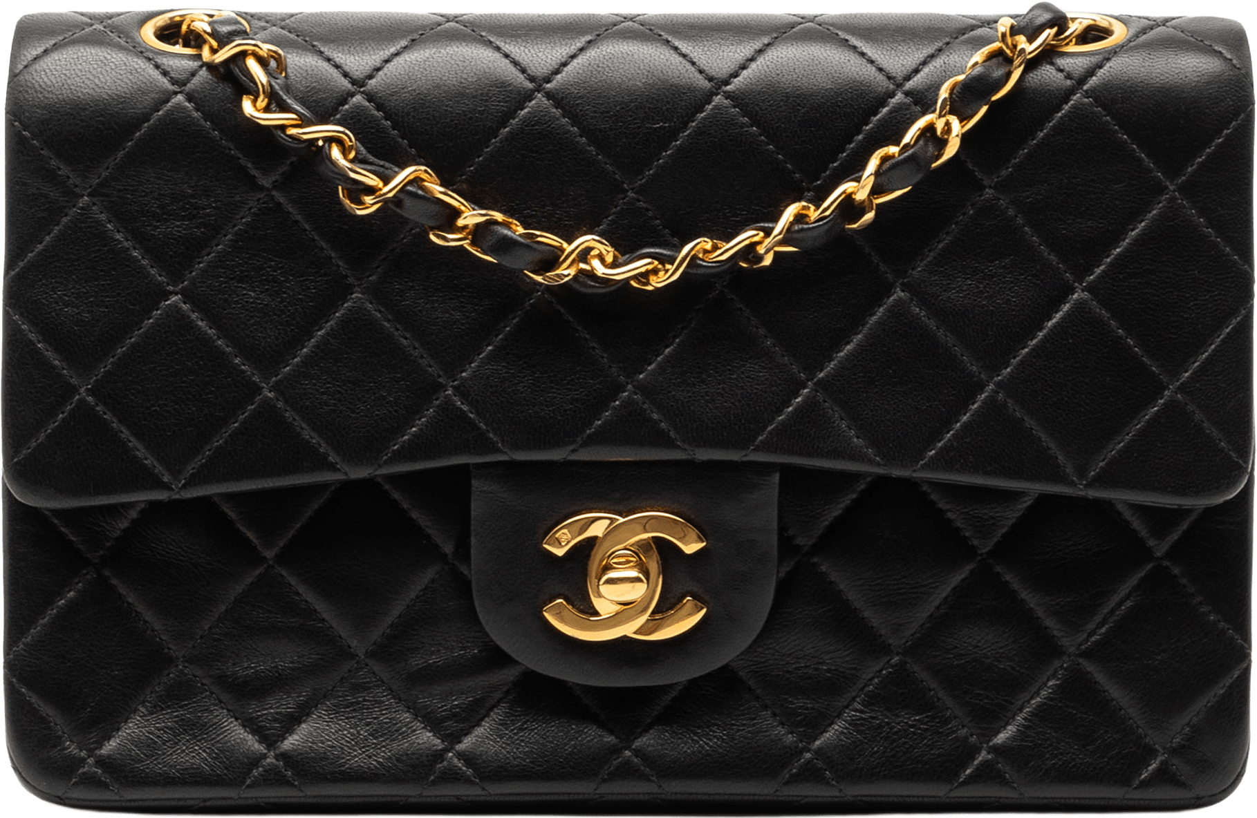 Chanel Small Classic Lambskin Double Flap, från Luxclusif, i färgen black.