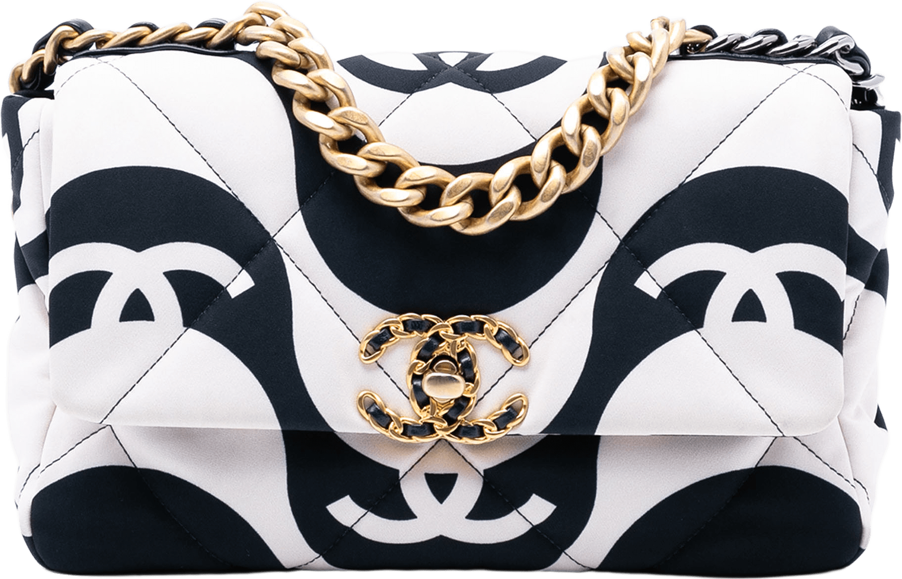 Chanel Medium Printed Silk 19 Flap, från Luxclusif, i färgen white.