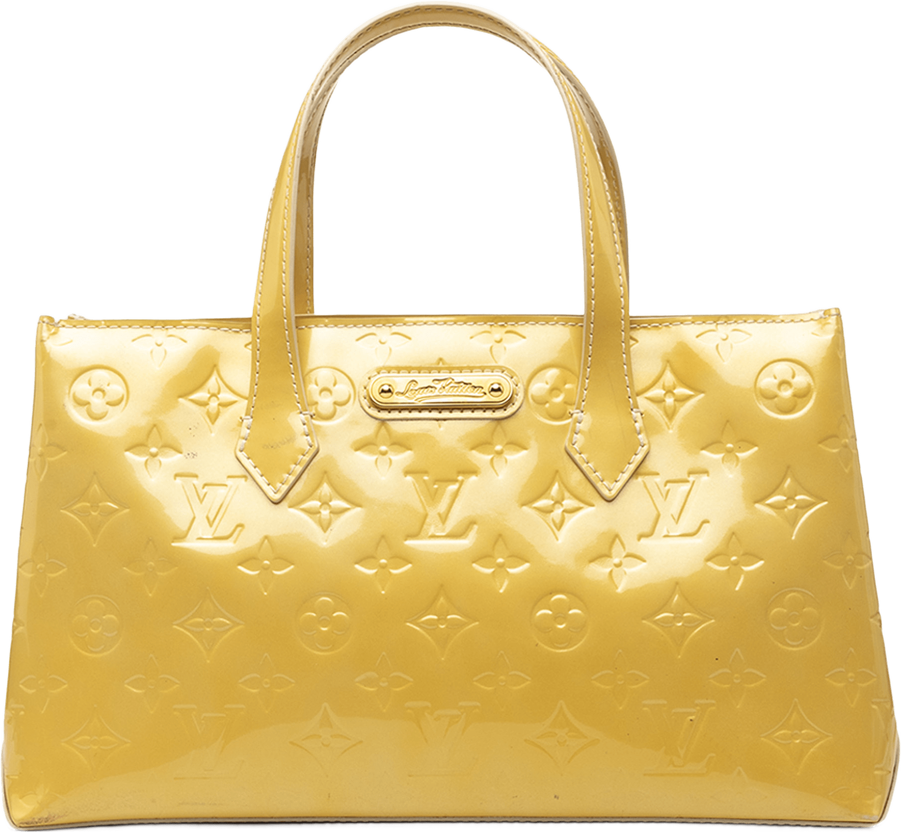Louis Vuitton Monogram Vernis Wilshire Pm, från Luxclusif, i färgen gul.