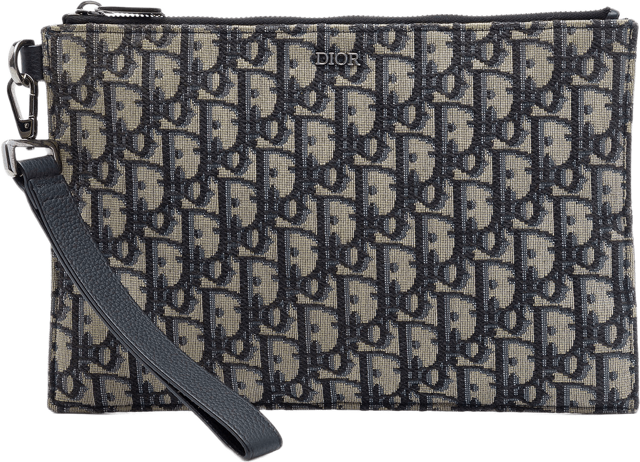 Dior Oblique Canvas A5 Pouch, från Luxclusif, i färgen blå.