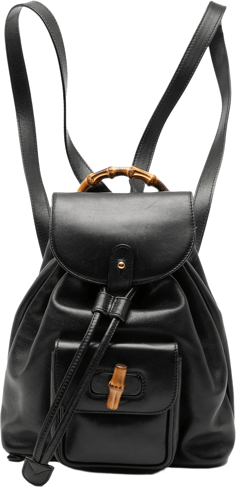 Gucci Leather Bamboo Drawstring Backpack, från Luxclusif, i färgen black.