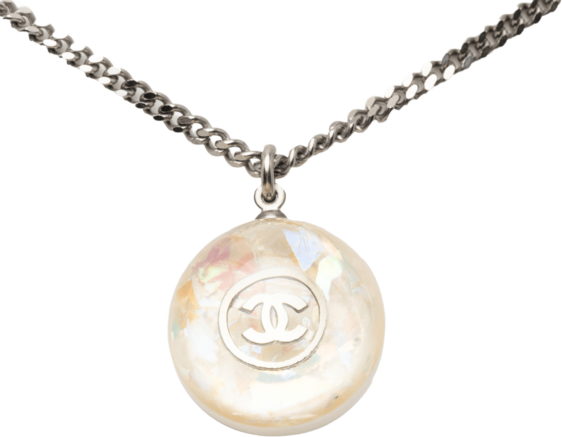 Chanel Cc Brass Resin Ball Pendant Necklace, från Luxclusif, i färgen silver.