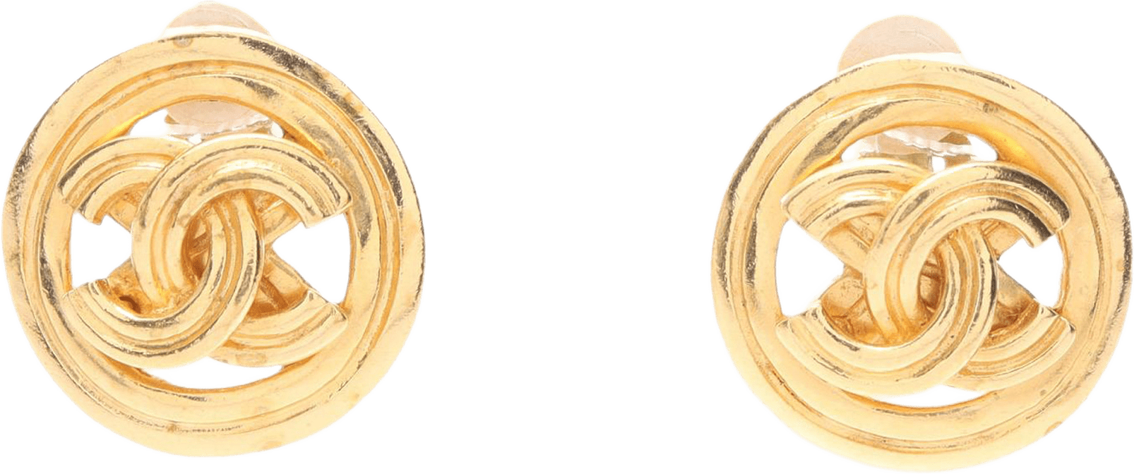 Chanel Cc Gold Plated Round Clip On Earrings, från Luxclusif, i färgen gold.