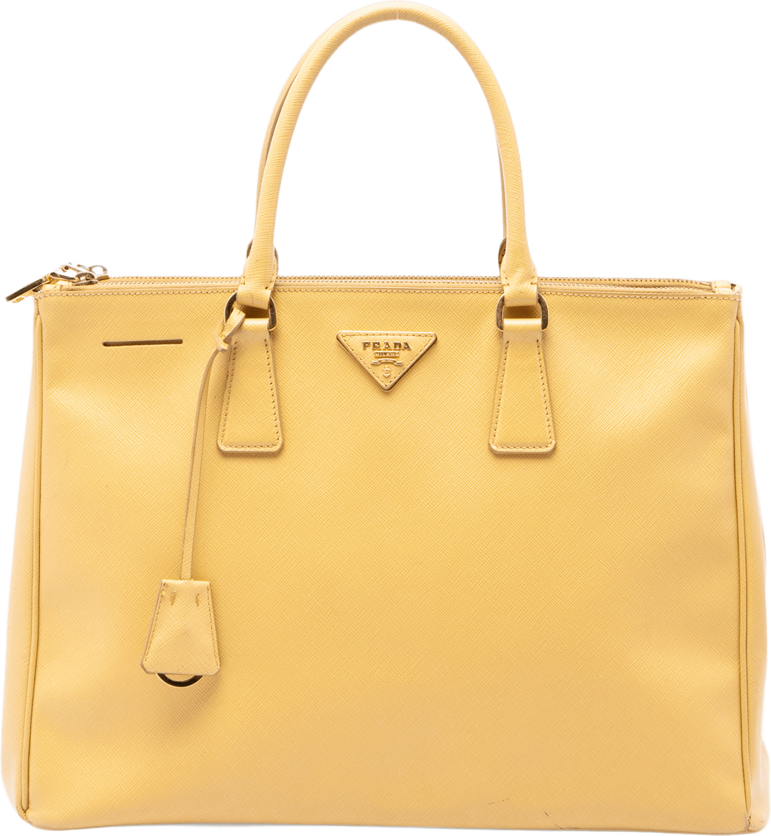 Prada Medium Saffiano Lux Galleria Double Zip Satchel, från Luxclusif, i färgen gul.