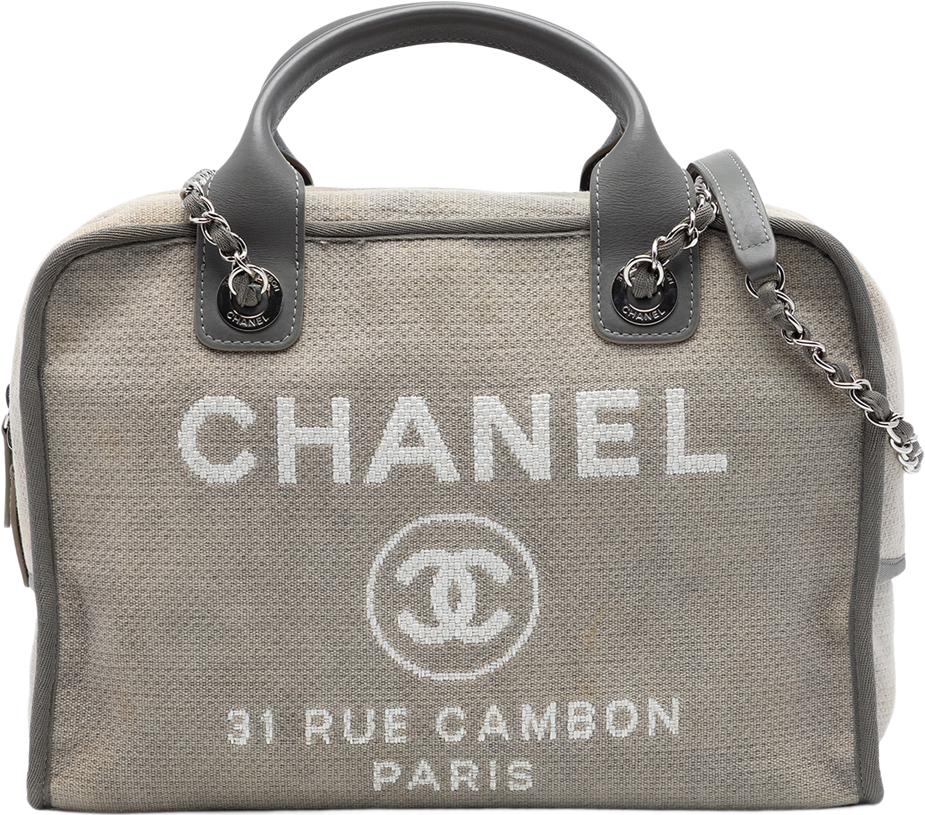 Chanel Large Canvas Deauville Bowling Bag, från Luxclusif, i färgen gray.