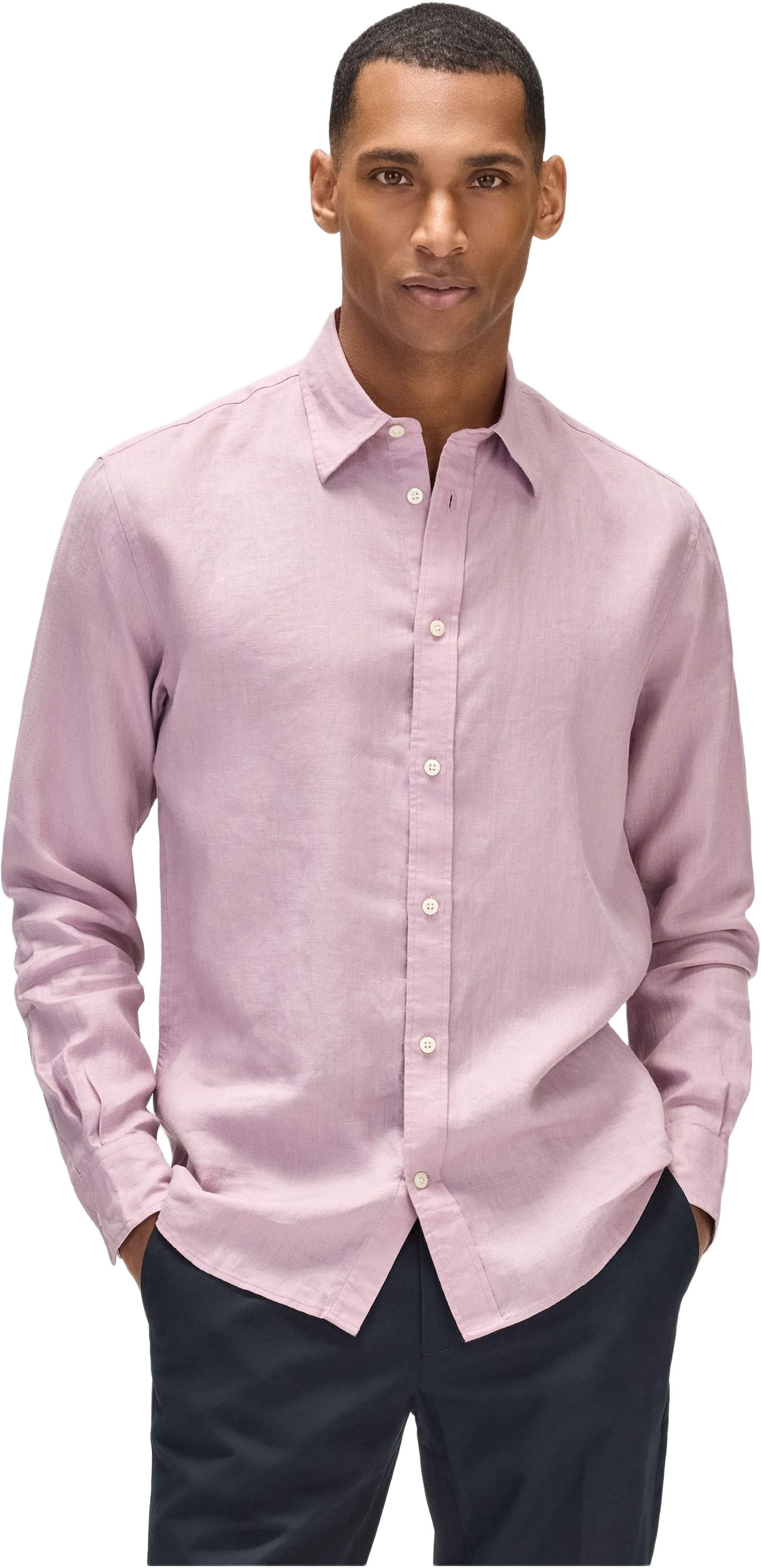 Casual Linen Shirt Solid Pointed Collar, från John Henric, i färgen purple.