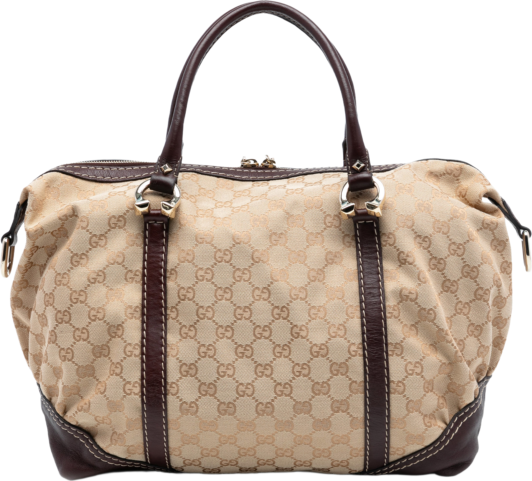 Gucci Gg Canvas Horsebit Nail Boston Bag, från Luxclusif, i färgen beige.