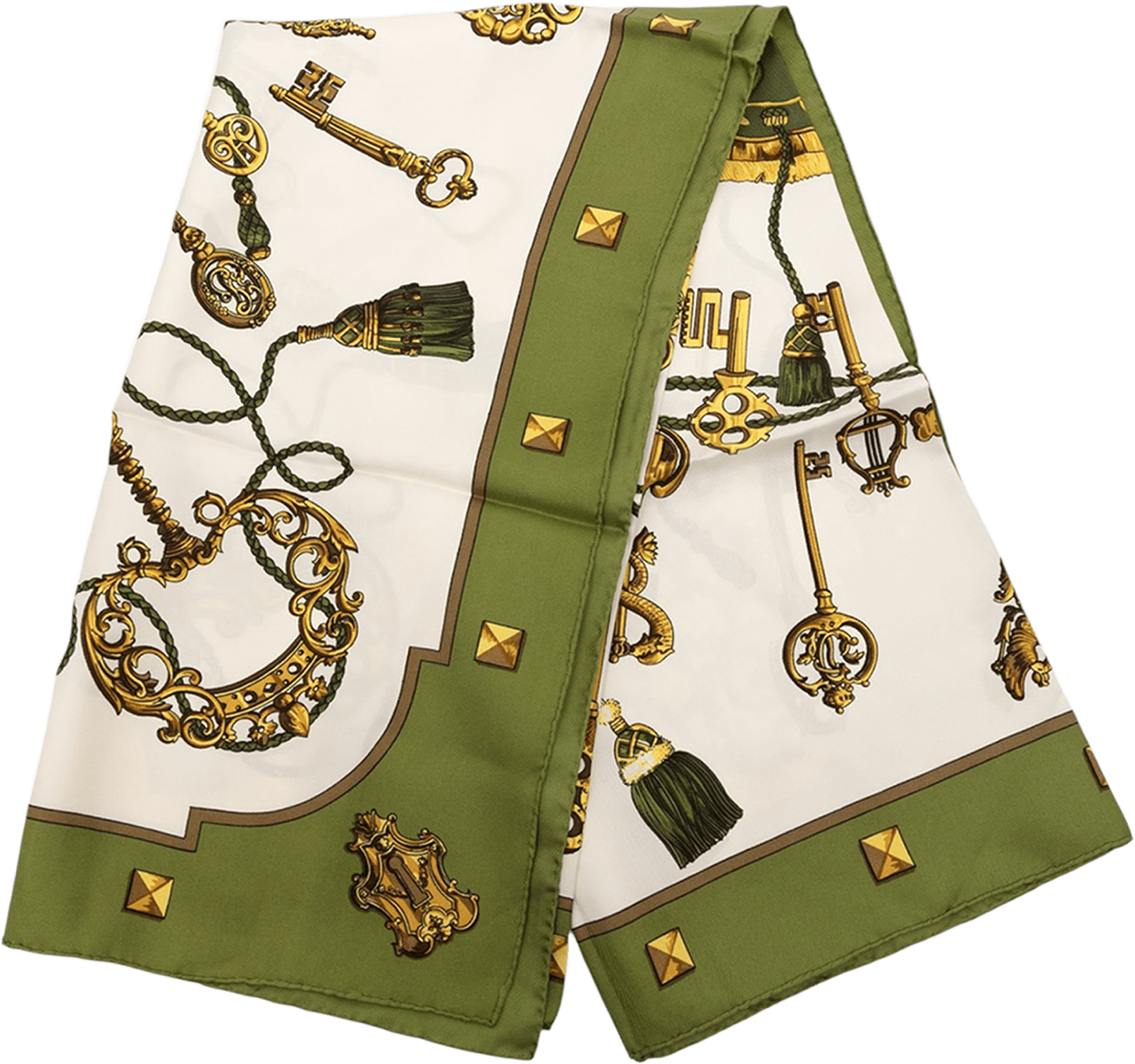 Hermès Les Cles Silk Scarf 90, från Luxclusif, i färgen beige.