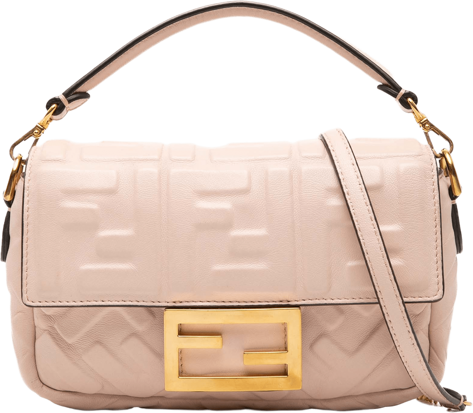 Fendi Mini Zucca Embossed Leather Baguette Satchel, från Luxclusif, i färgen light pink.