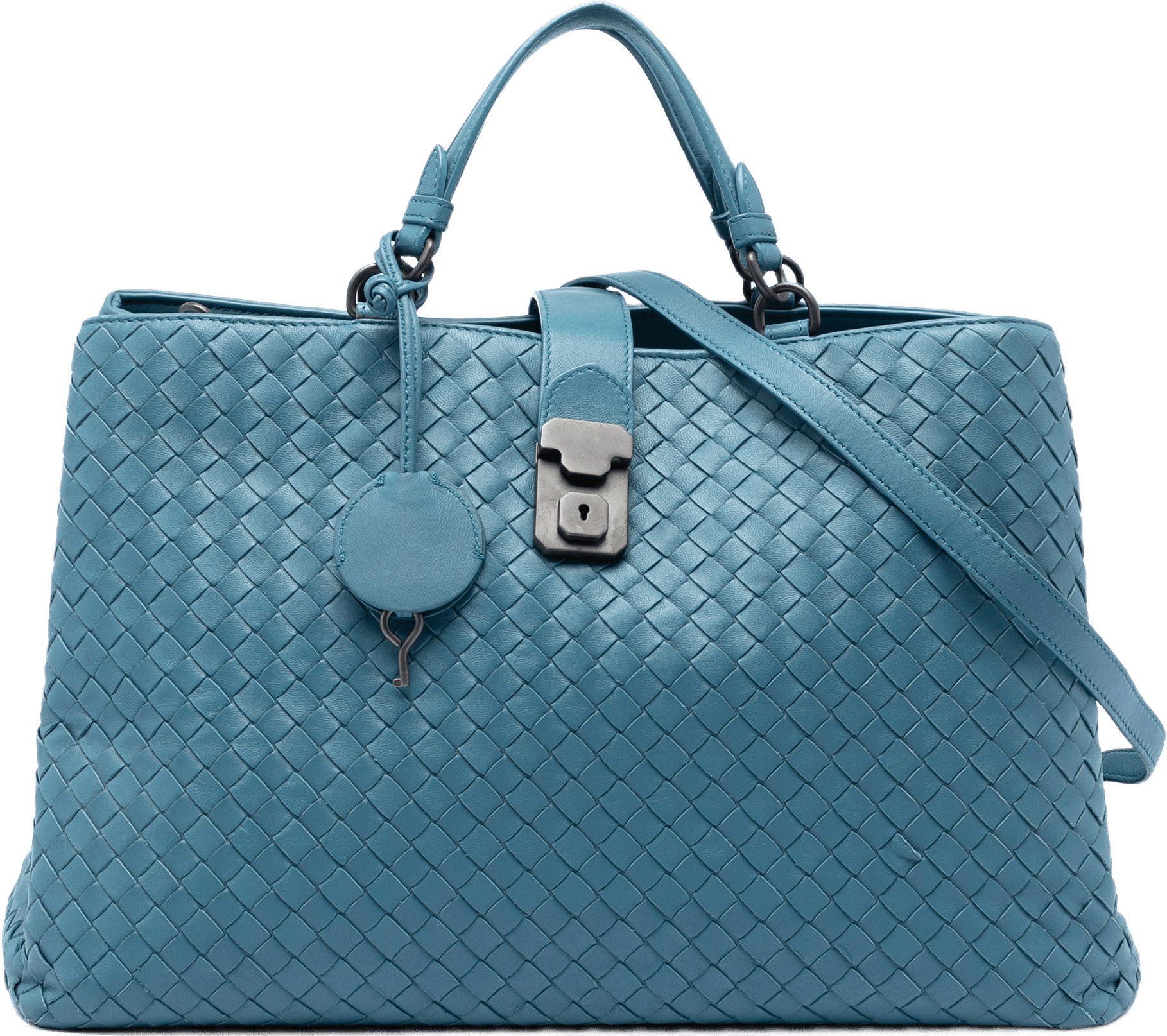 Bottega Veneta Medium Nappa Intrecciato Roma Tote, från Luxclusif, i färgen blue.