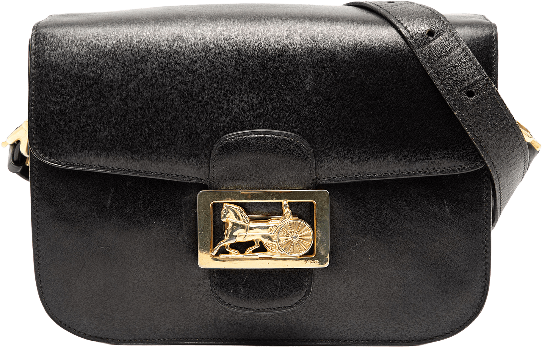 Celine Calfskin Horse Carriage Crossbody, från Luxclusif, i färgen black.