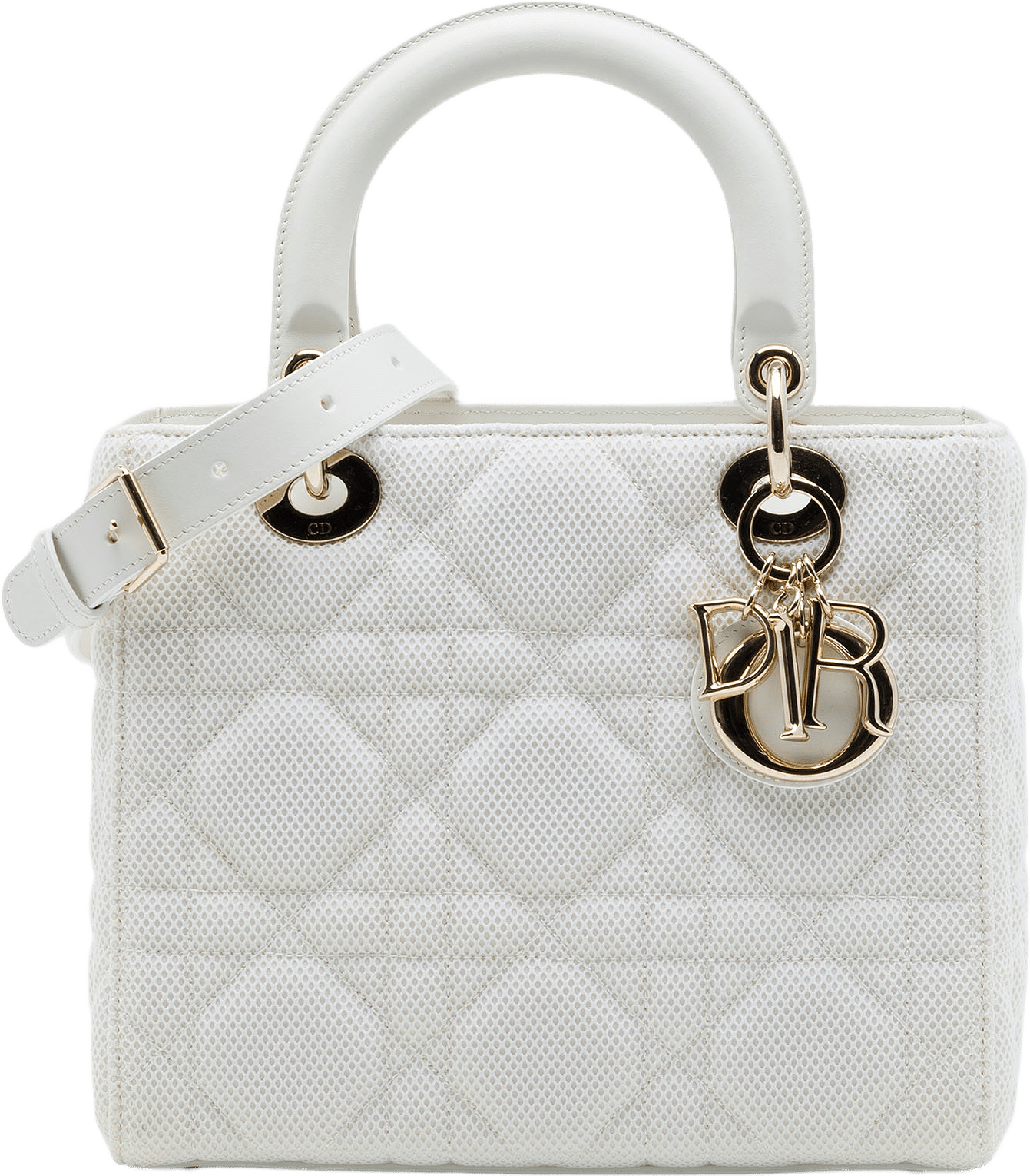 Dior Medium Mesh Cannage Lady Dior, från Luxclusif, i färgen vit.