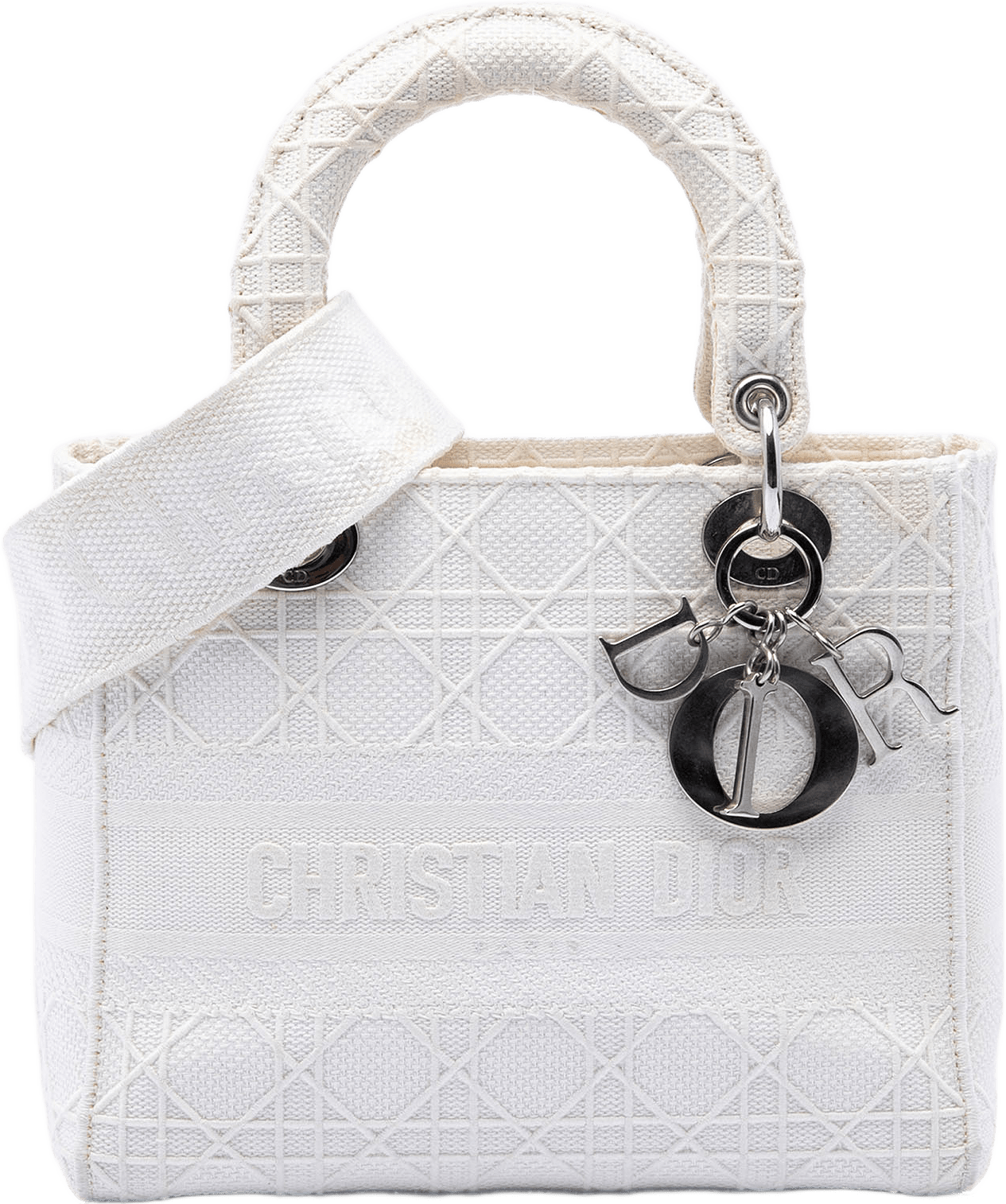Dior Medium Canvas Cannage Lady D Lite, från Luxclusif, i färgen vit.