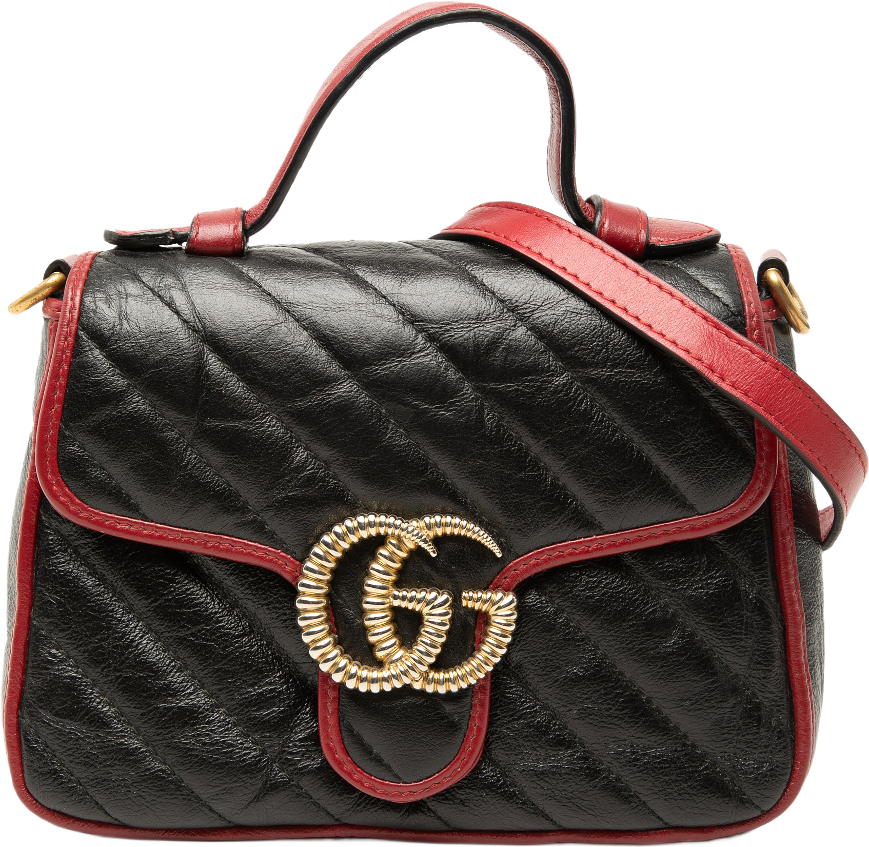 Gucci Mini Gg Marmont Matelasse Calfskin Torchon Top Handle Bag, från Luxclusif, i färgen black.