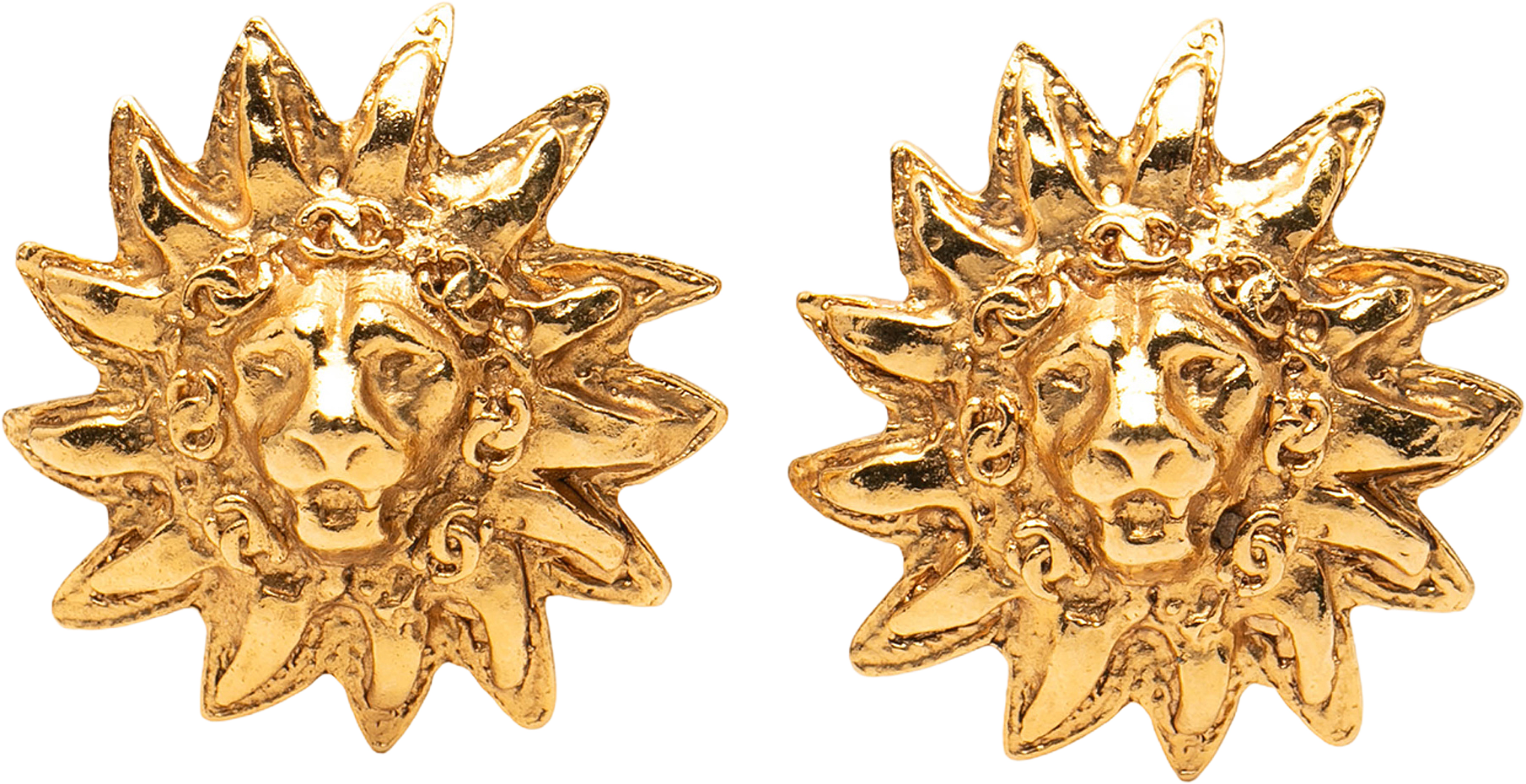 Chanel Gold Plated Sun Lion Clip On Earrings, från Luxclusif, i färgen gold.