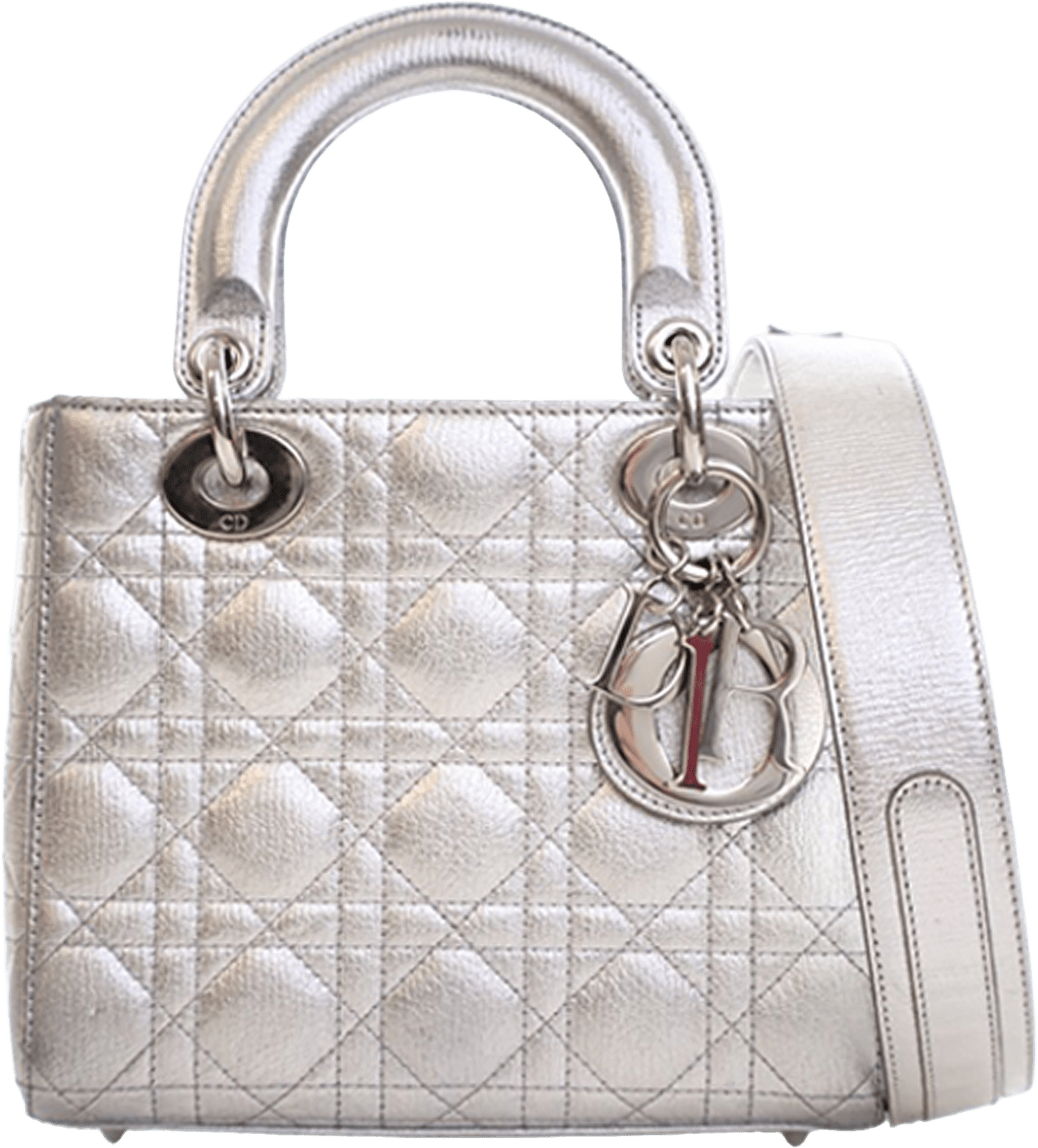 Dior Small Metallic Lambskin Cannage My Abcdior Lady Dior, från Luxclusif, i färgen silver.