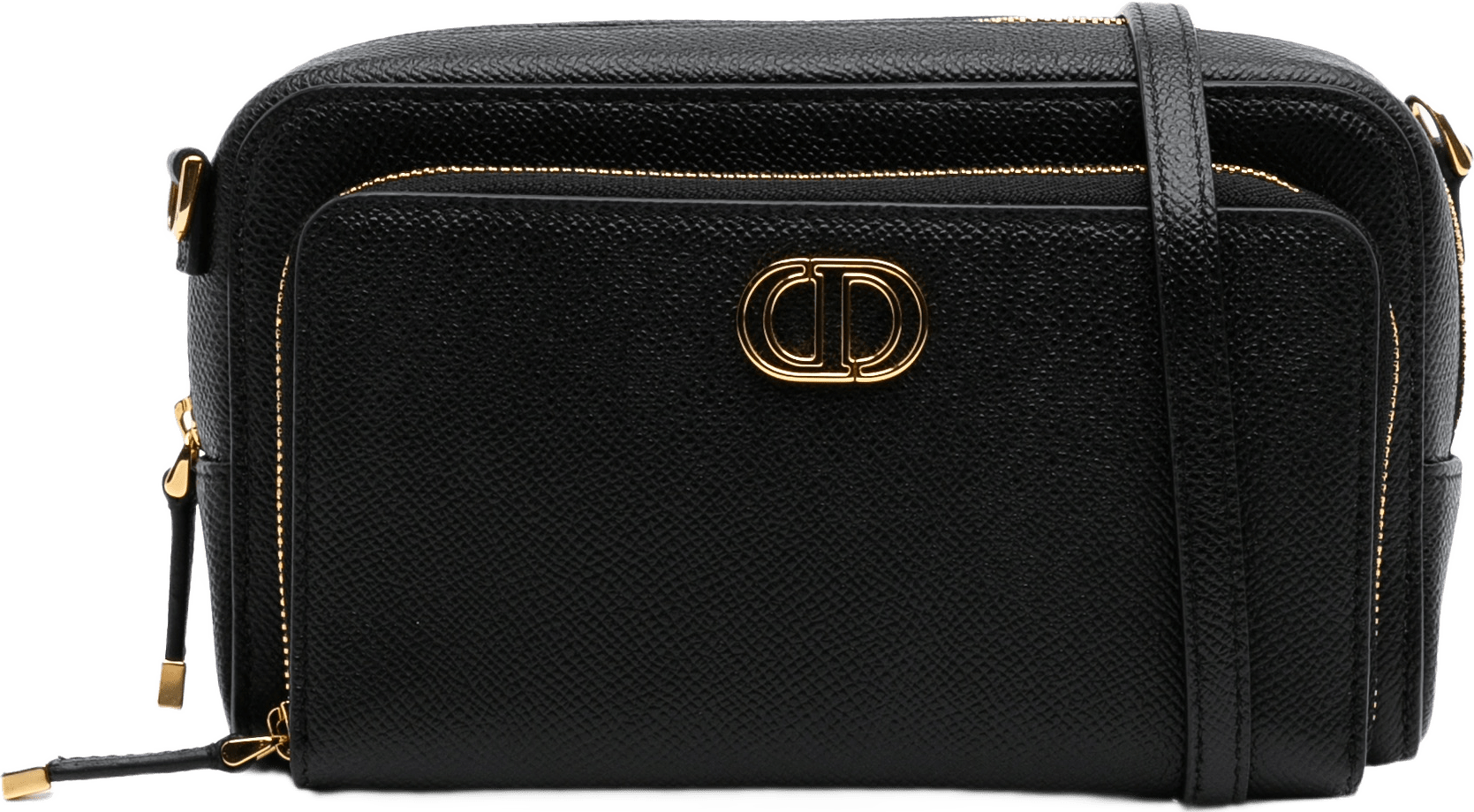 Dior Grained Calfskin Caro Double Pouch, från Luxclusif, i färgen black.