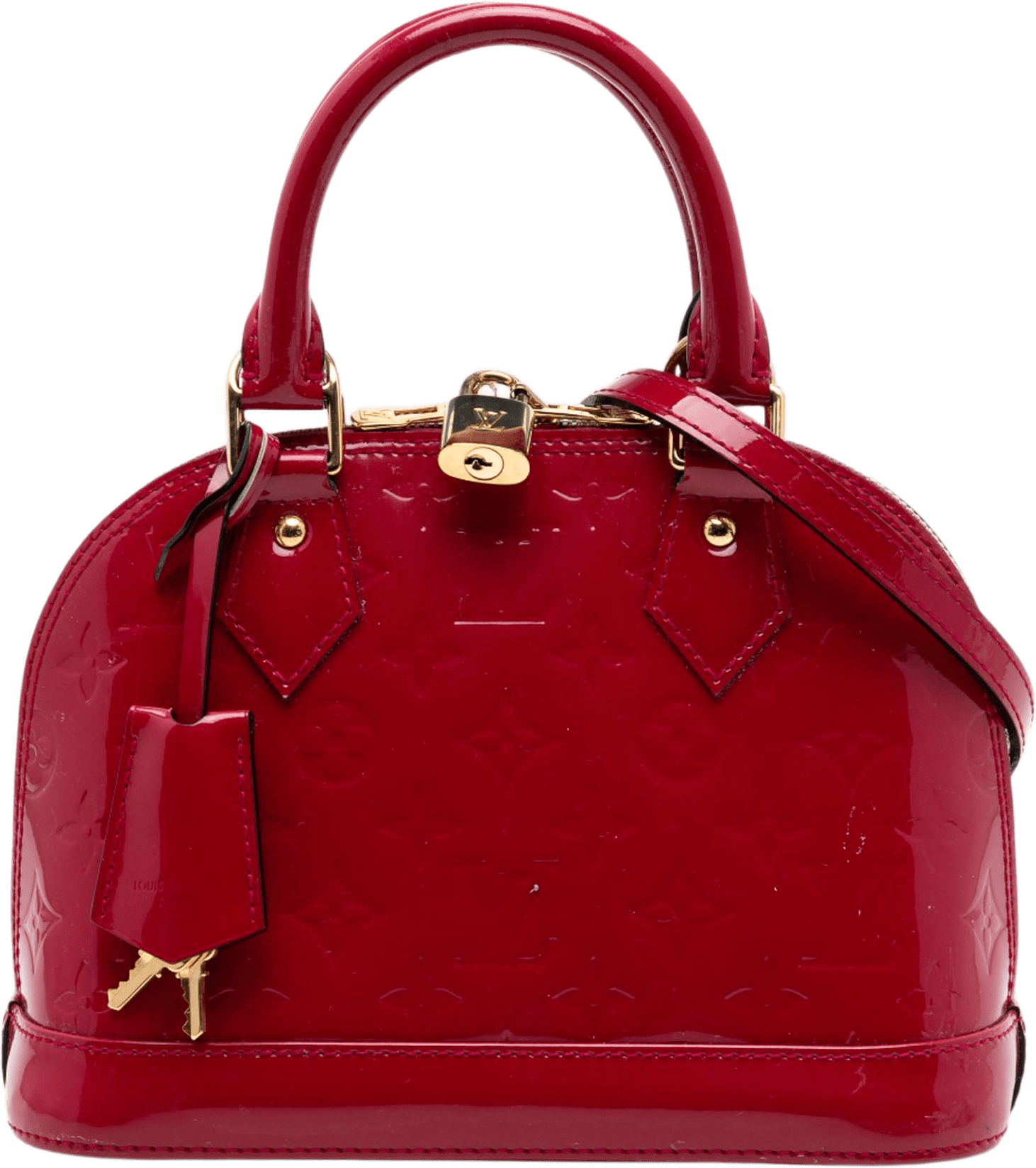 Louis Vuitton Monogram Vernis Alma Bb, från Luxclusif, i färgen red.