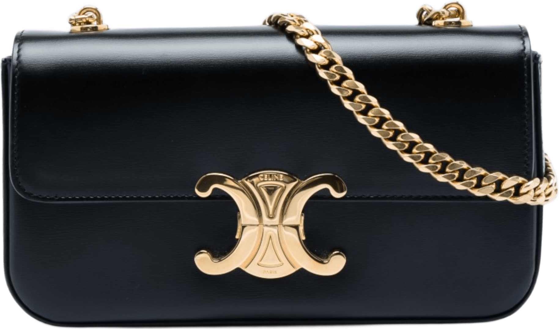 Celine Shiny Calfskin Claude Chain Shoulder Bag, från Luxclusif, i färgen svart.