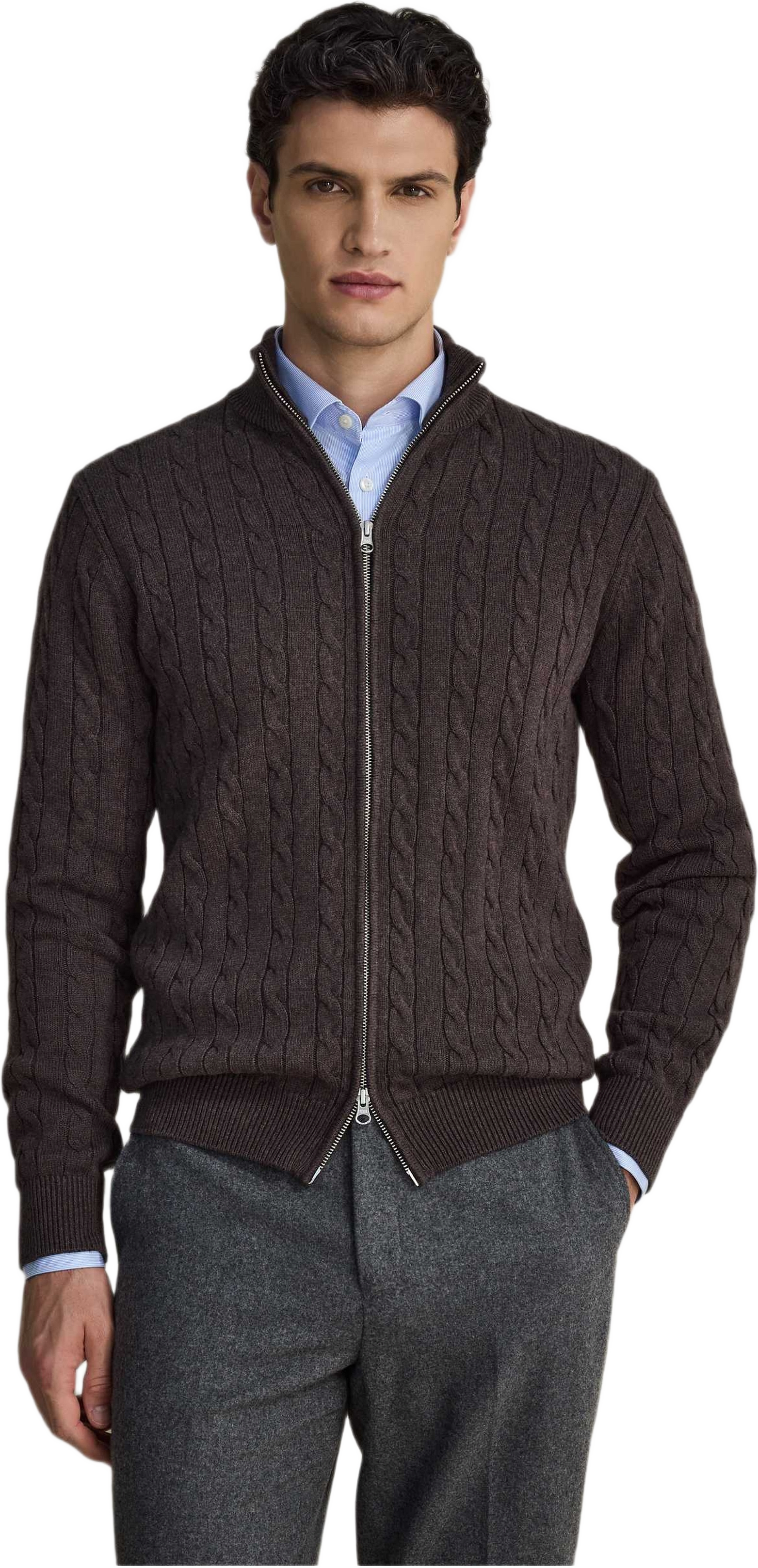 Full Zip Cotton Cardigan, från John Henric, i färgen dark brown.