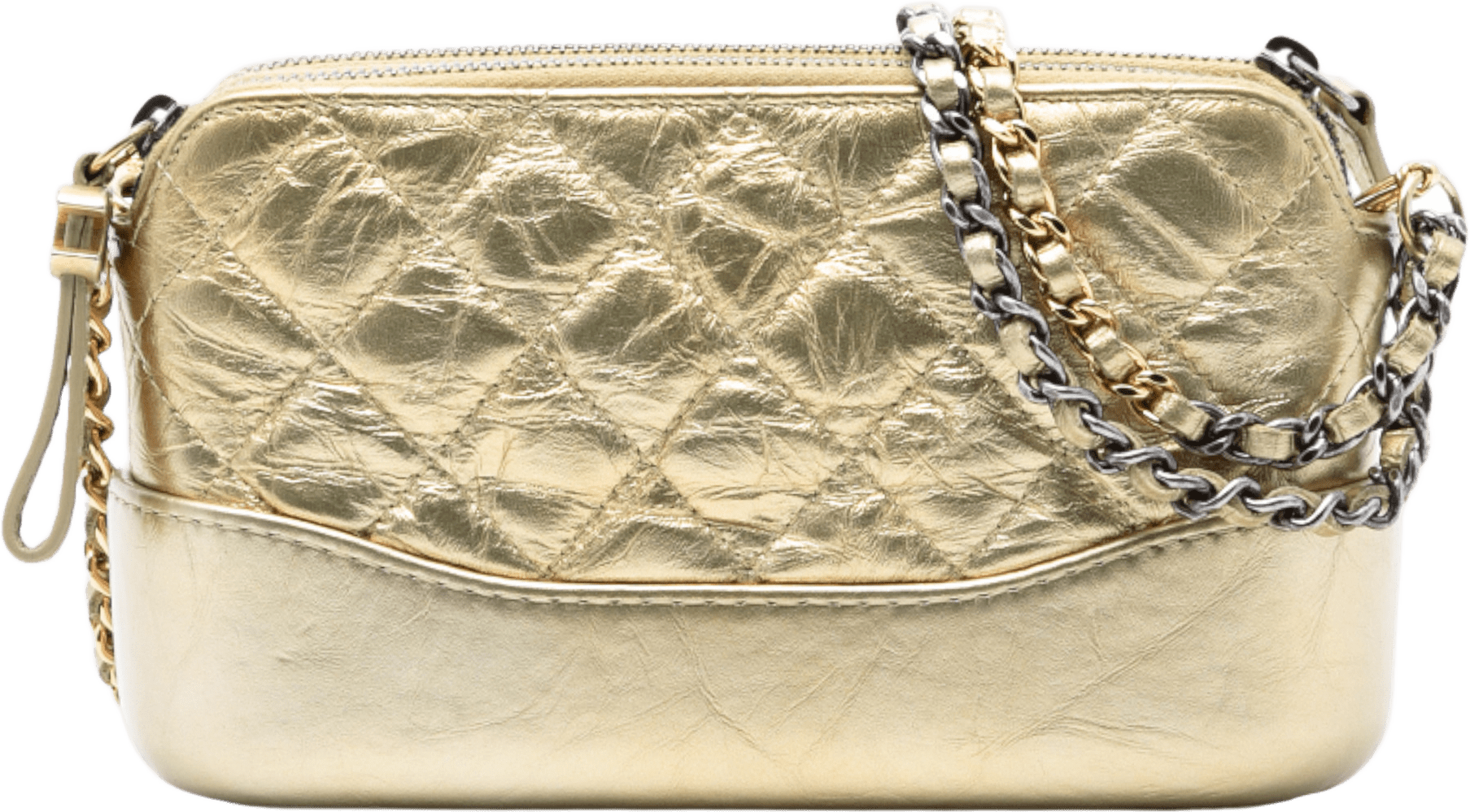Chanel Quilted Metallic Aged Calfskin Gabrielle Clutch With Chain, från Luxclusif, i färgen gold.