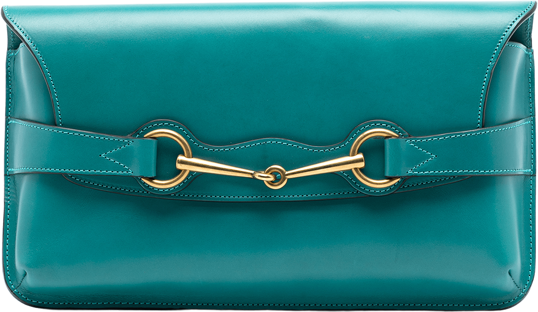 Gucci Calfskin Bright Bit Clutch, från Luxclusif, i färgen peacock.