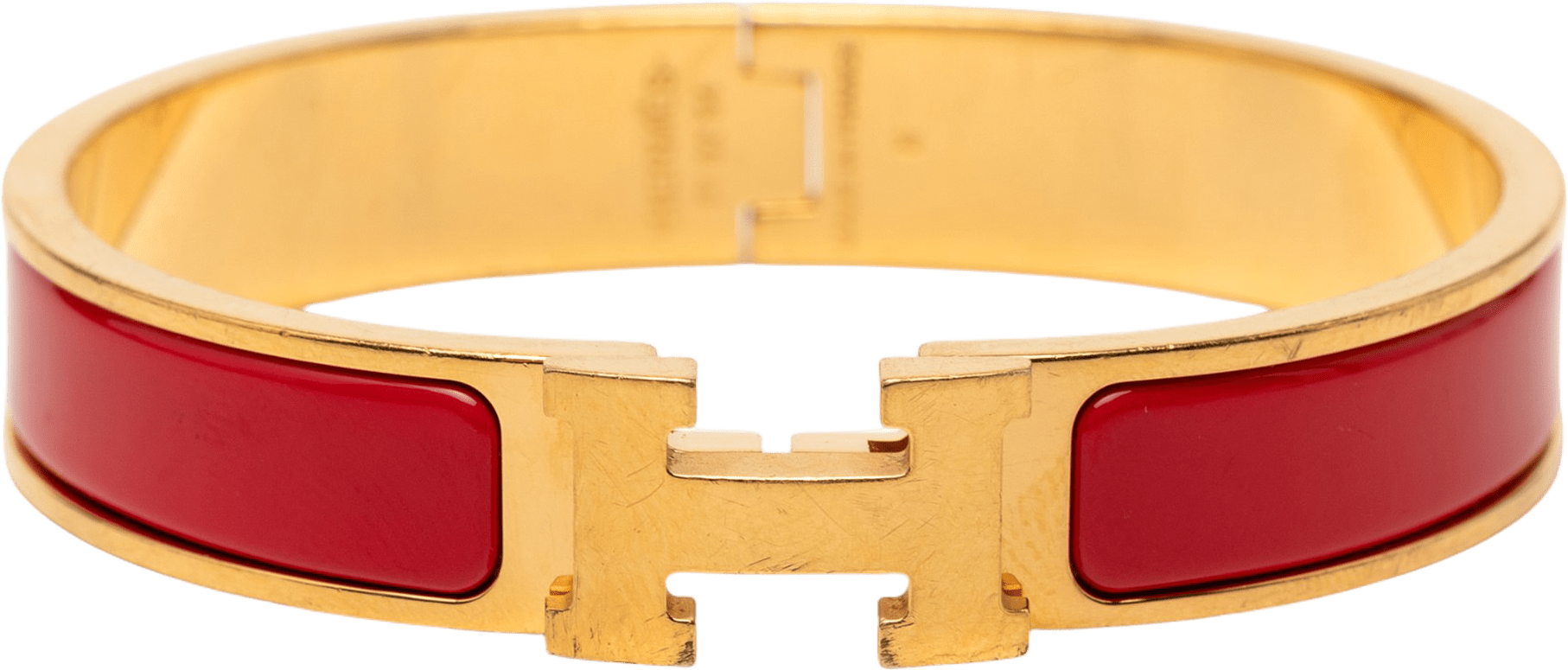 Hermès Narrow Enamel Clic H Bracelet Pm, från Luxclusif, i färgen red.