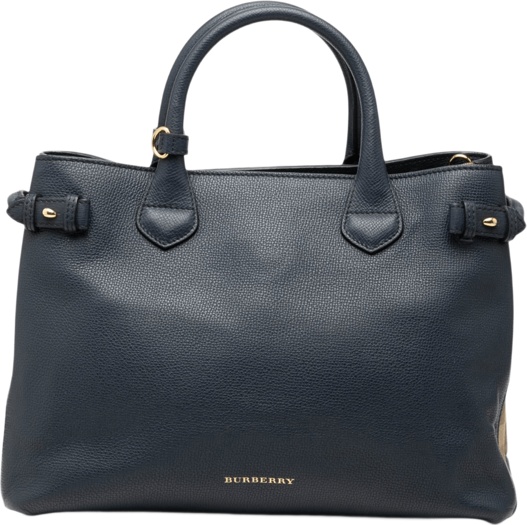 Burberry Medium Leather And House Check Banner Satchel, från Luxclusif, i färgen navy.